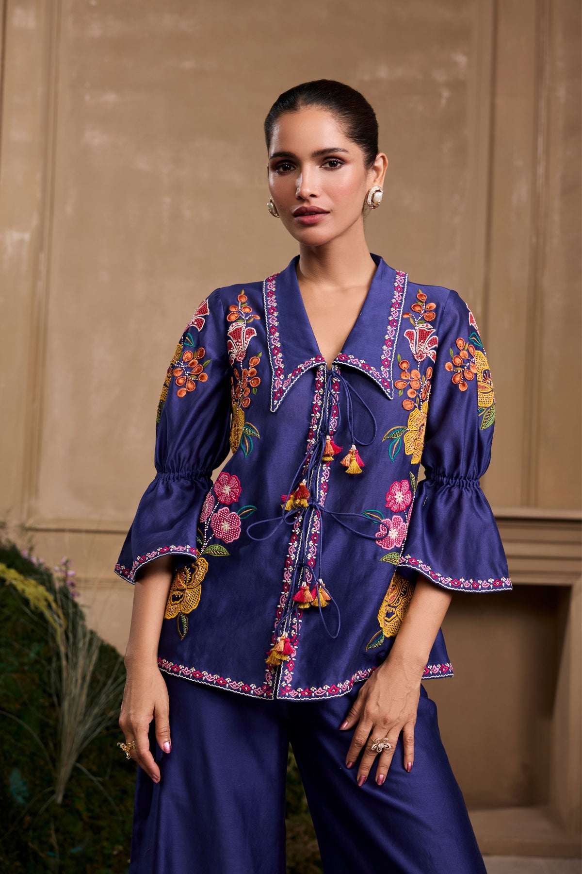 Cobalt Blue Embroidered Flared Pant