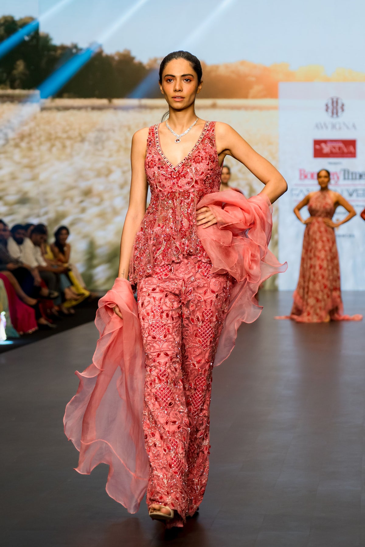 Awigna Pink Embroidered Peplum Set Elahe