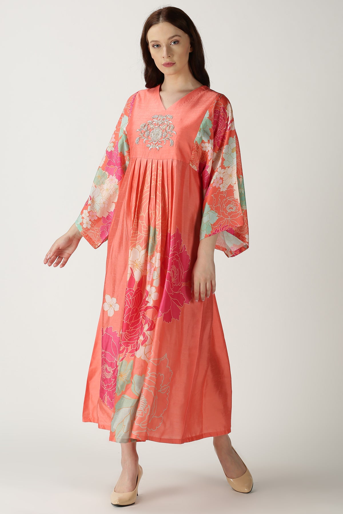 Orange zardosi butta tunic