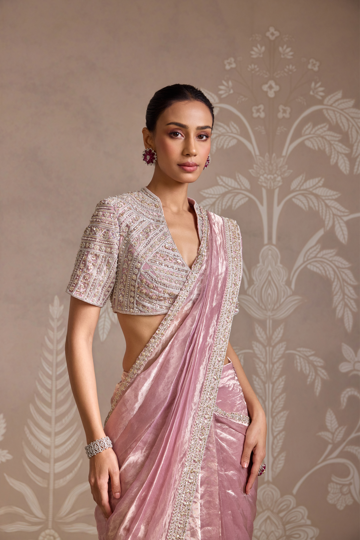 Lilac Gold Drape Saree Set