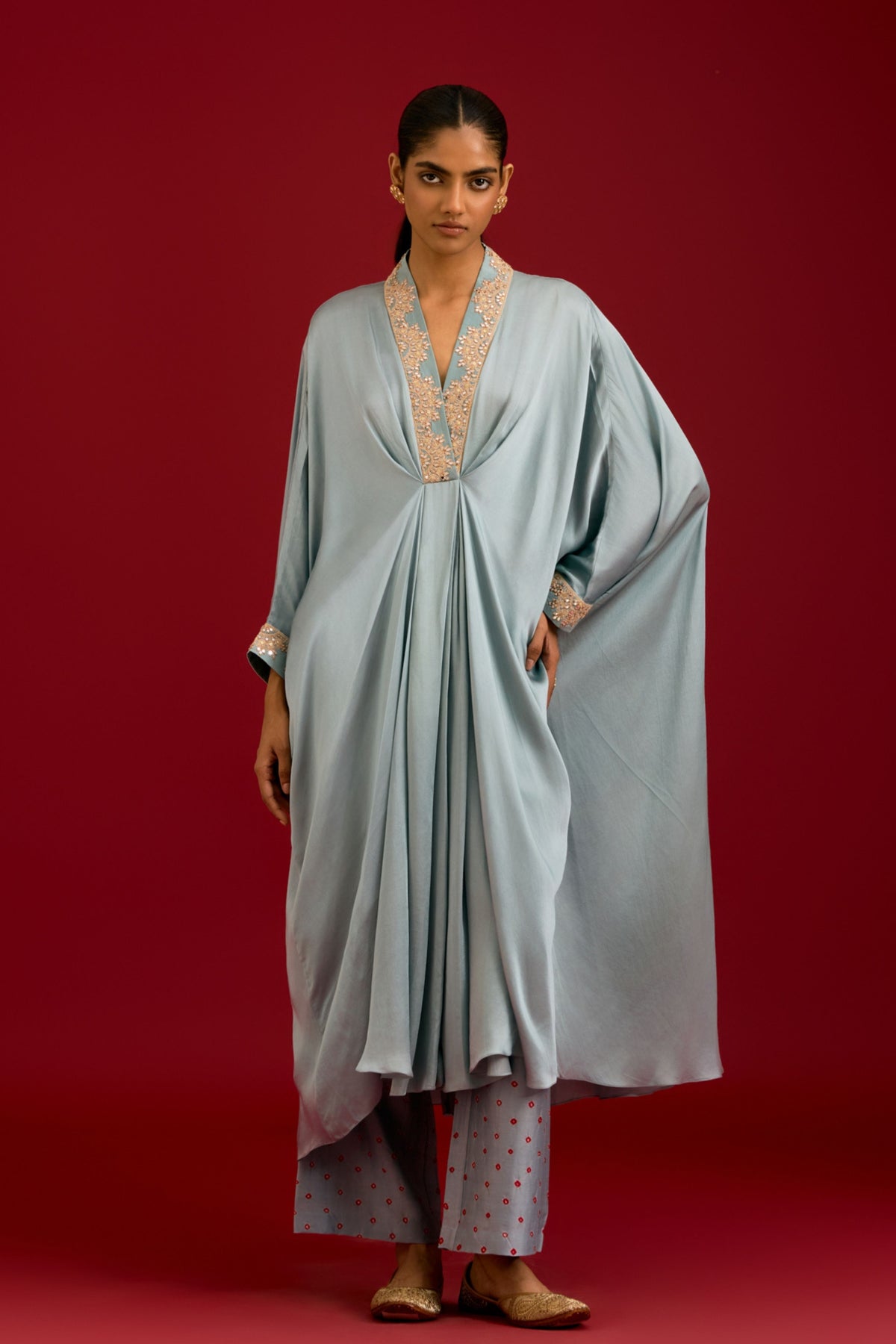 Slate Blue Embroidered Kaftan Set
