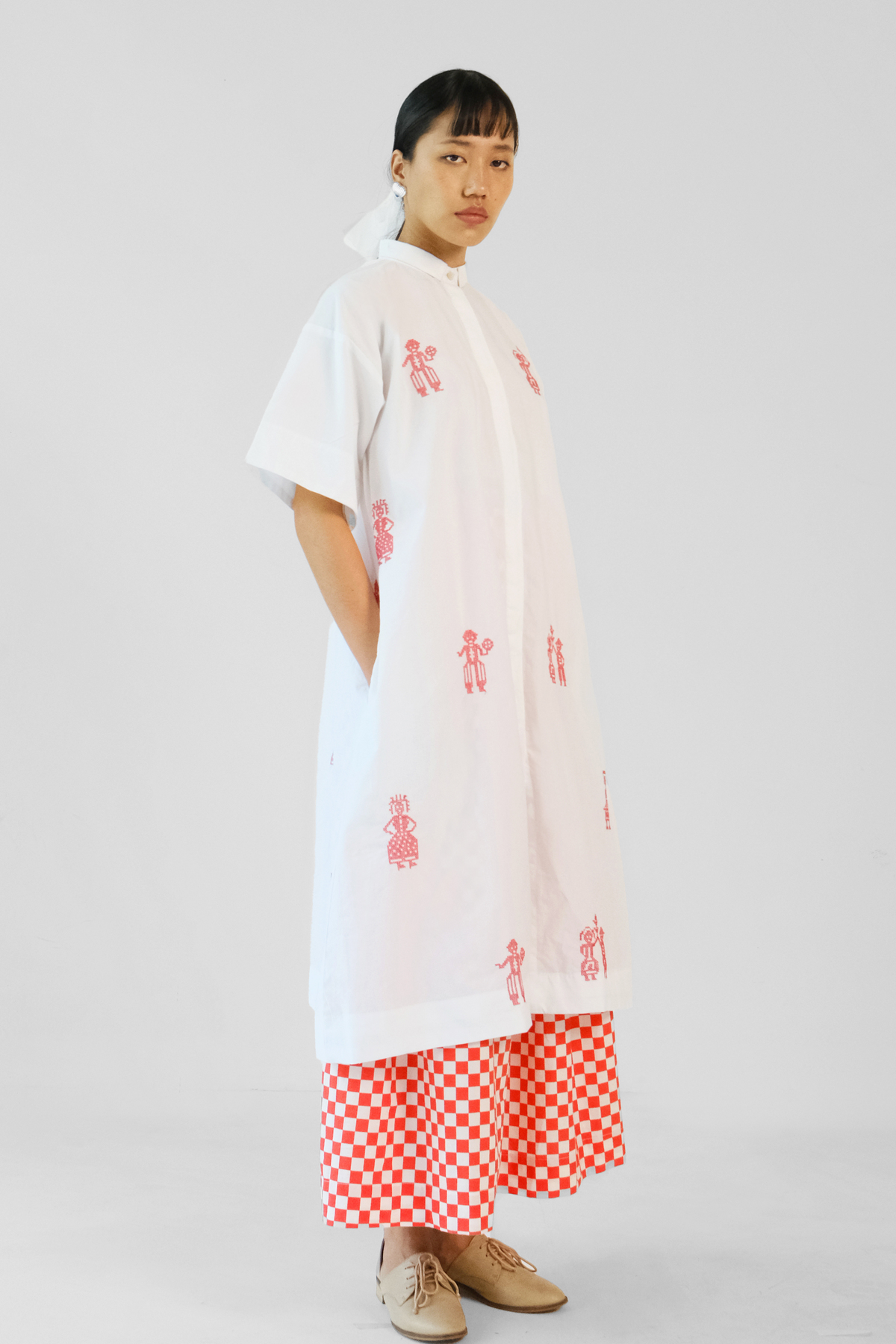 White and Red Skirt Set