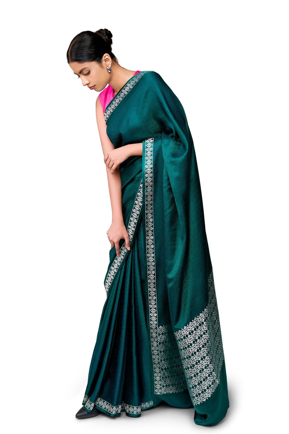 Bottle Green Gajji Satin Saree