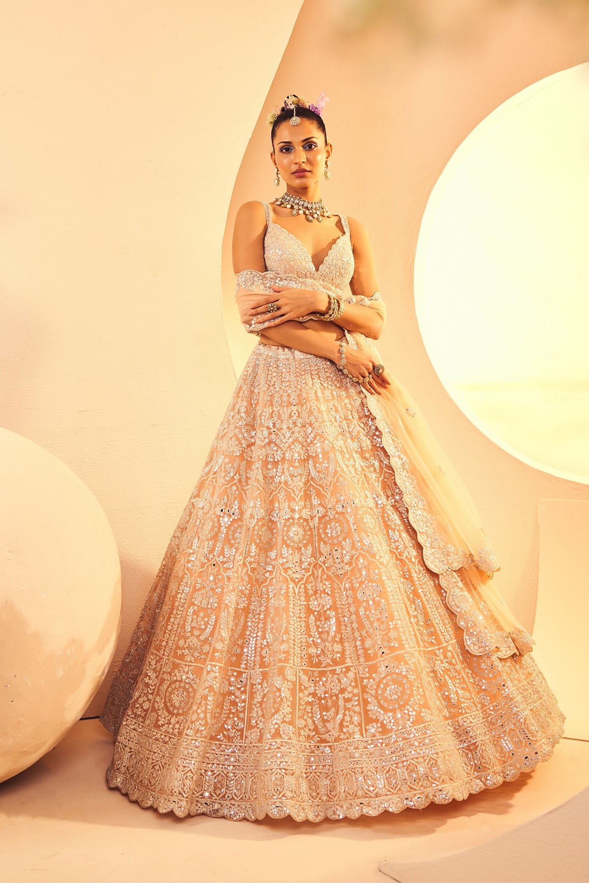 Peach Silver Lehenga