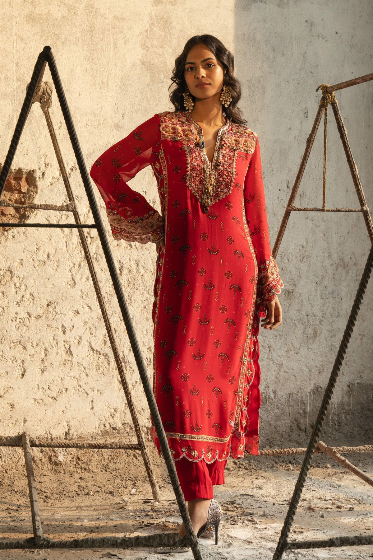 Tomato Red Printed Kurta Set