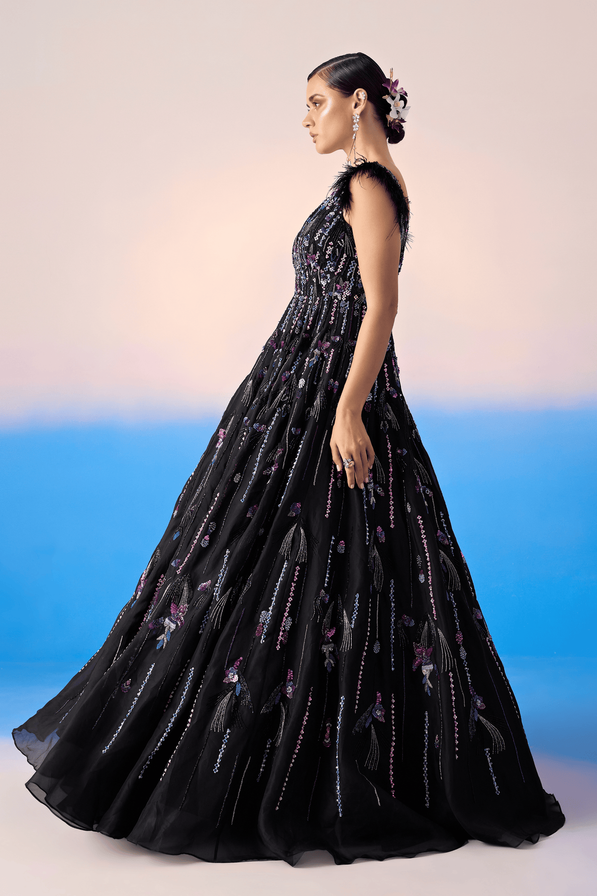 Black Embroidered  Gown