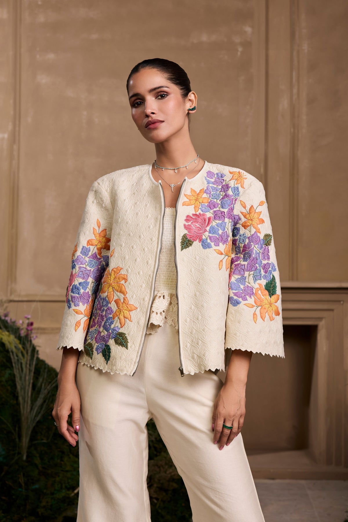 Ivory Floral Short Jacket