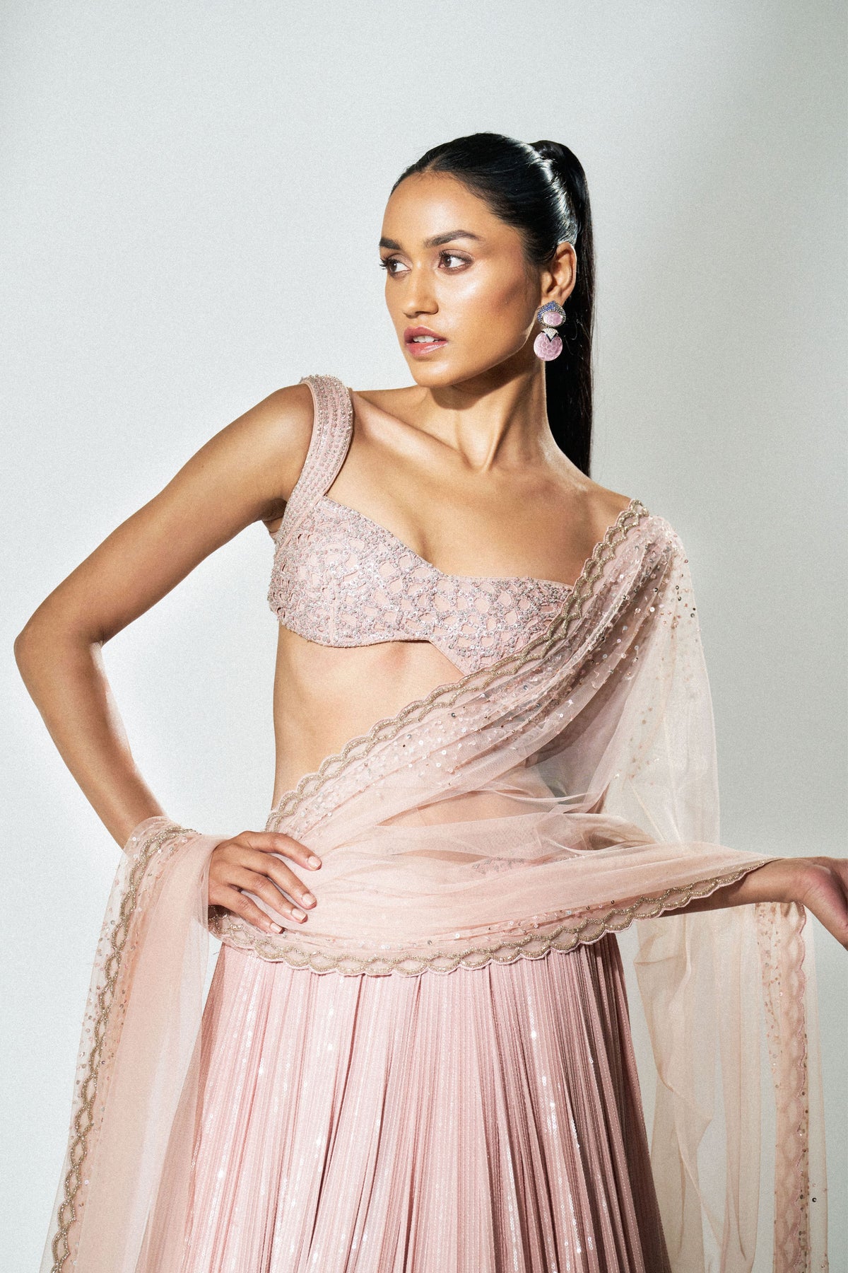 Blush Pink Cutwork Lehenga Set