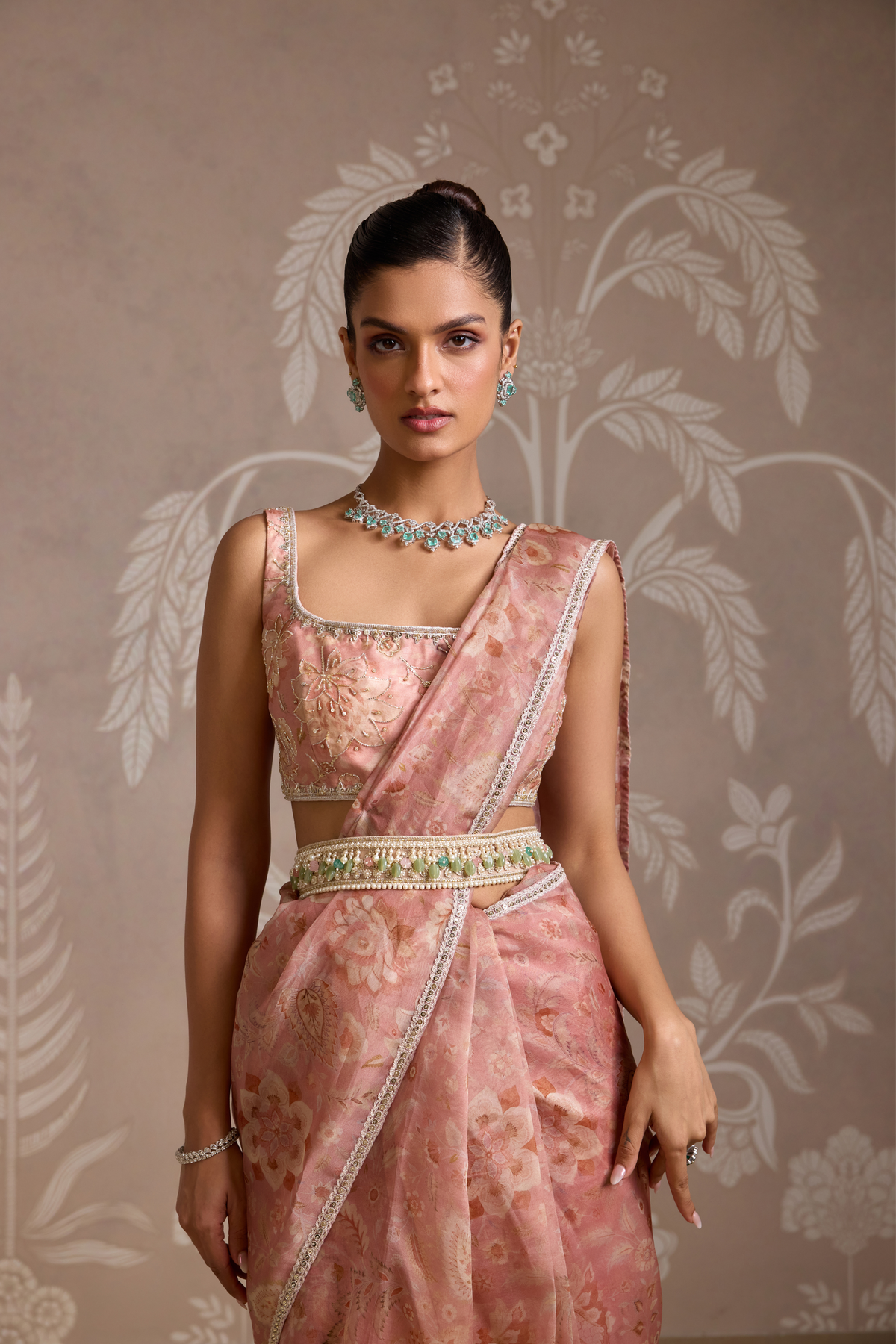 Coral Print Saree Set