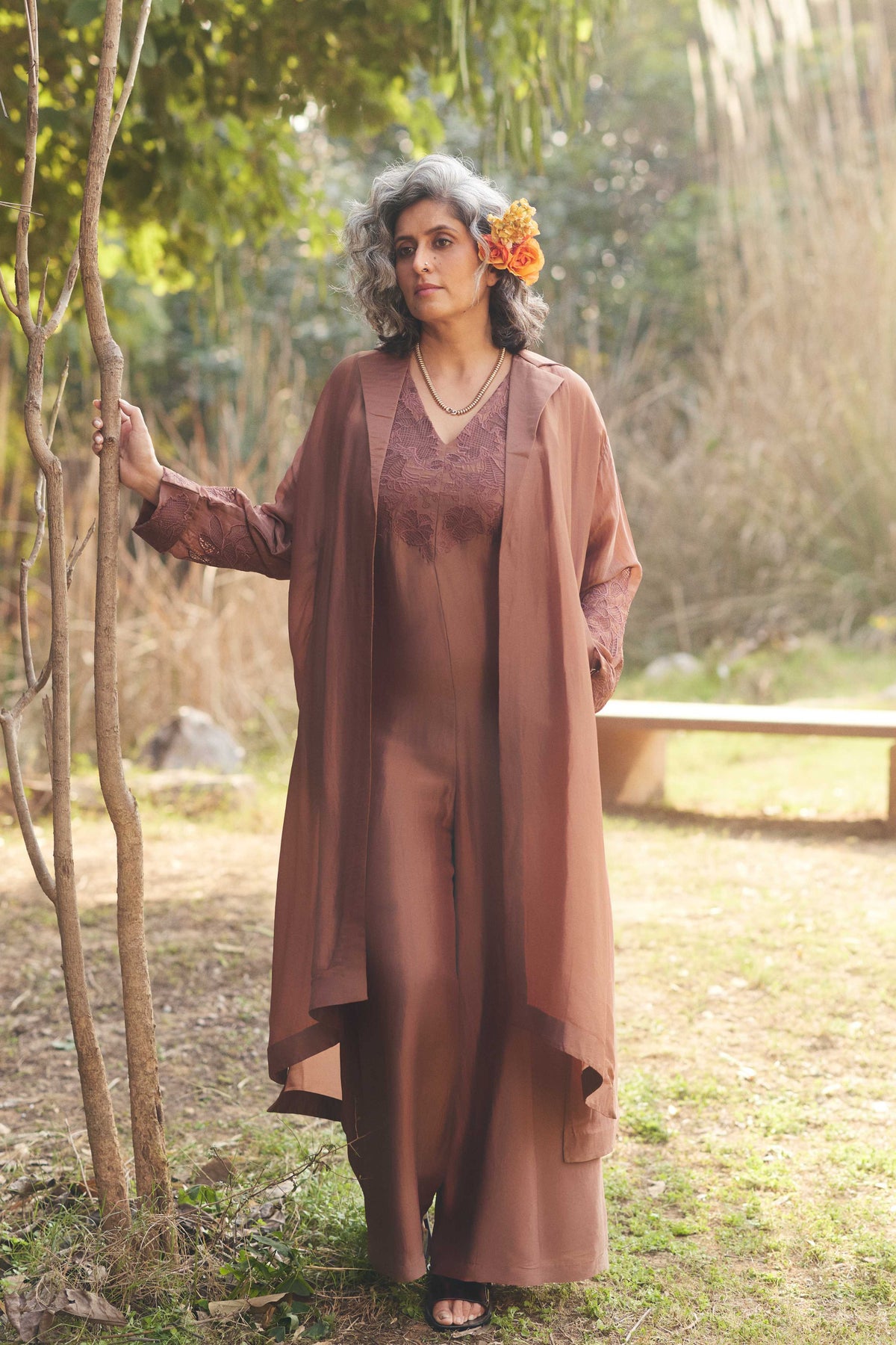 Mocha Brown Jumpsuit With Jacket