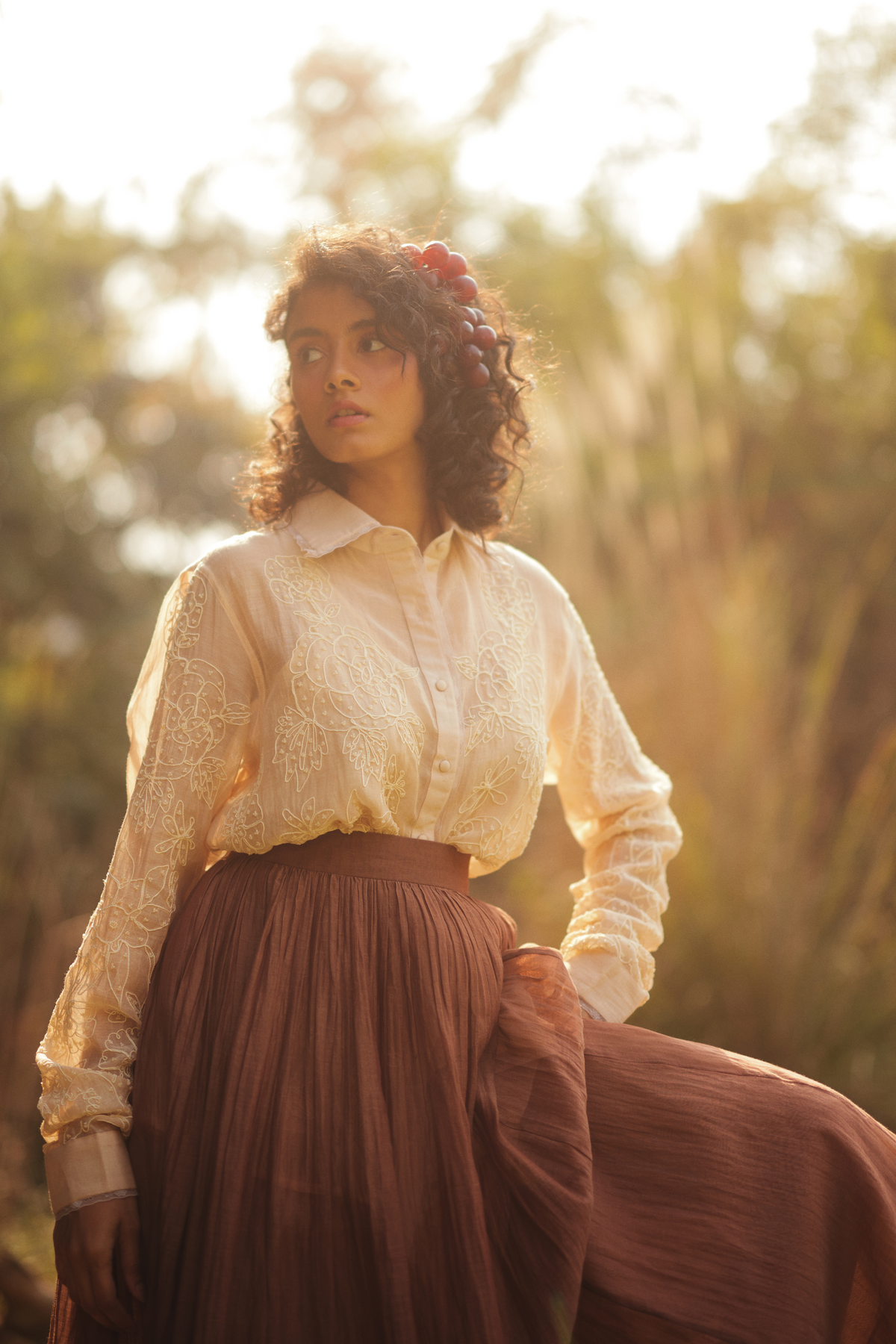 Ivory and Brown Skirt Set