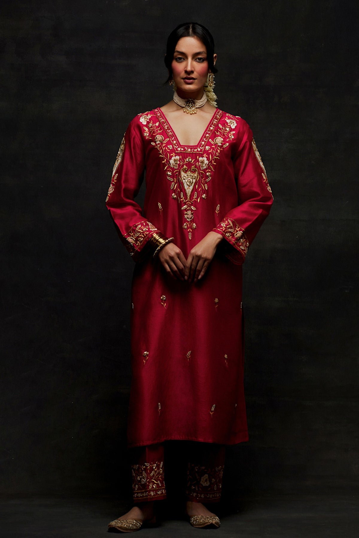Red Yoke Kurta Set