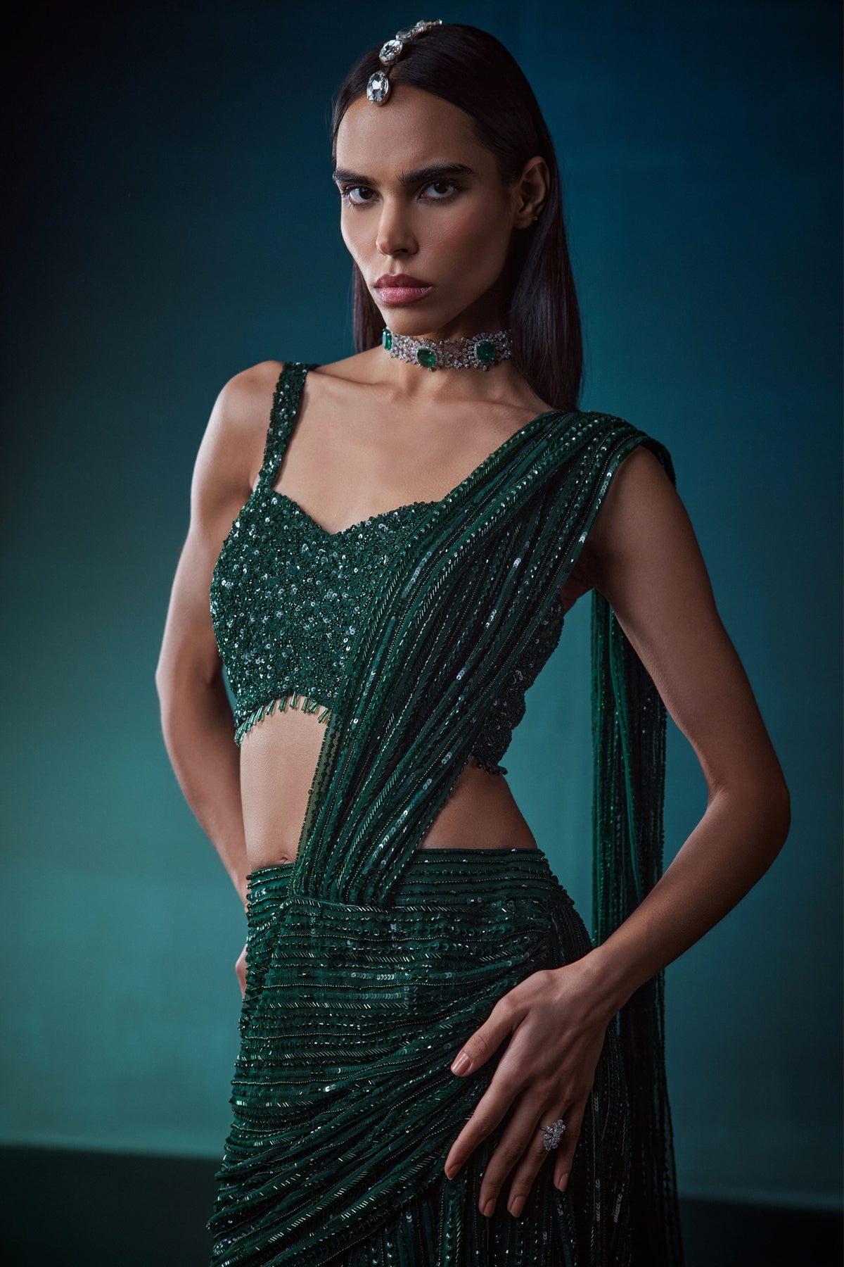 Emerald Drape Saree With Blouse