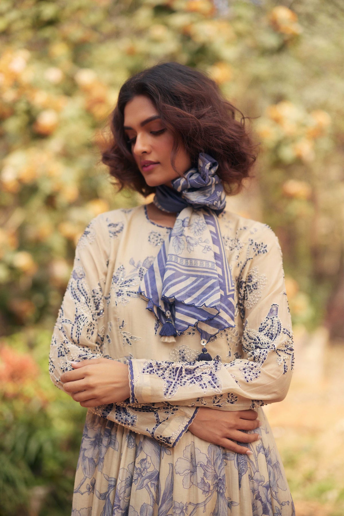 Blue and Ivory Anarkali Set