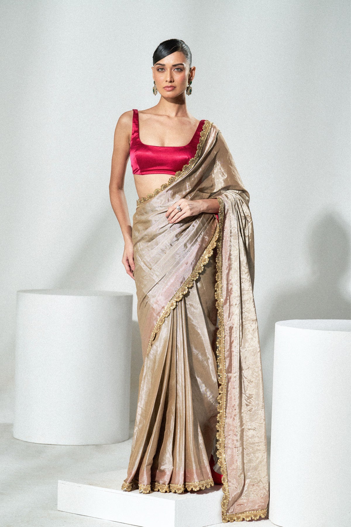 Champagne Silver Saree Set
