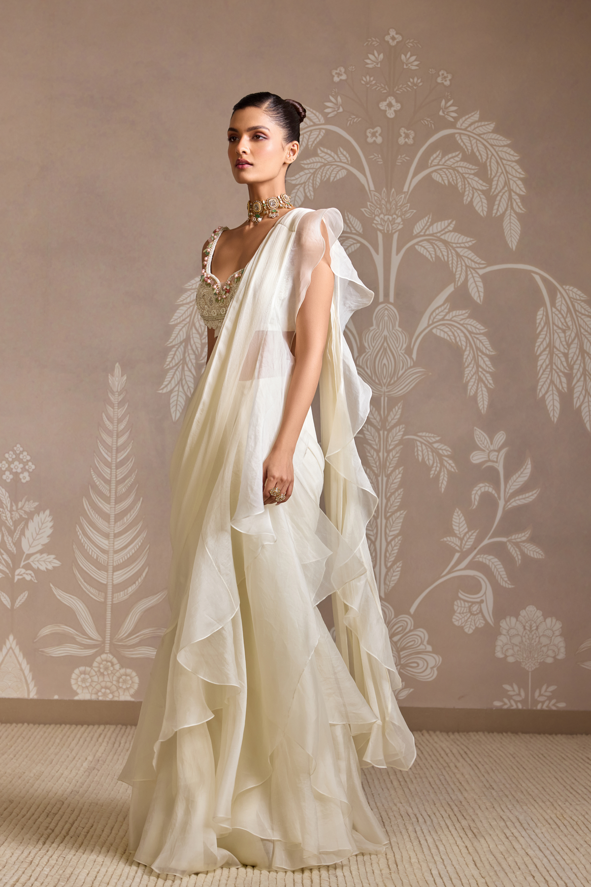 Ivory Drape Saree Set