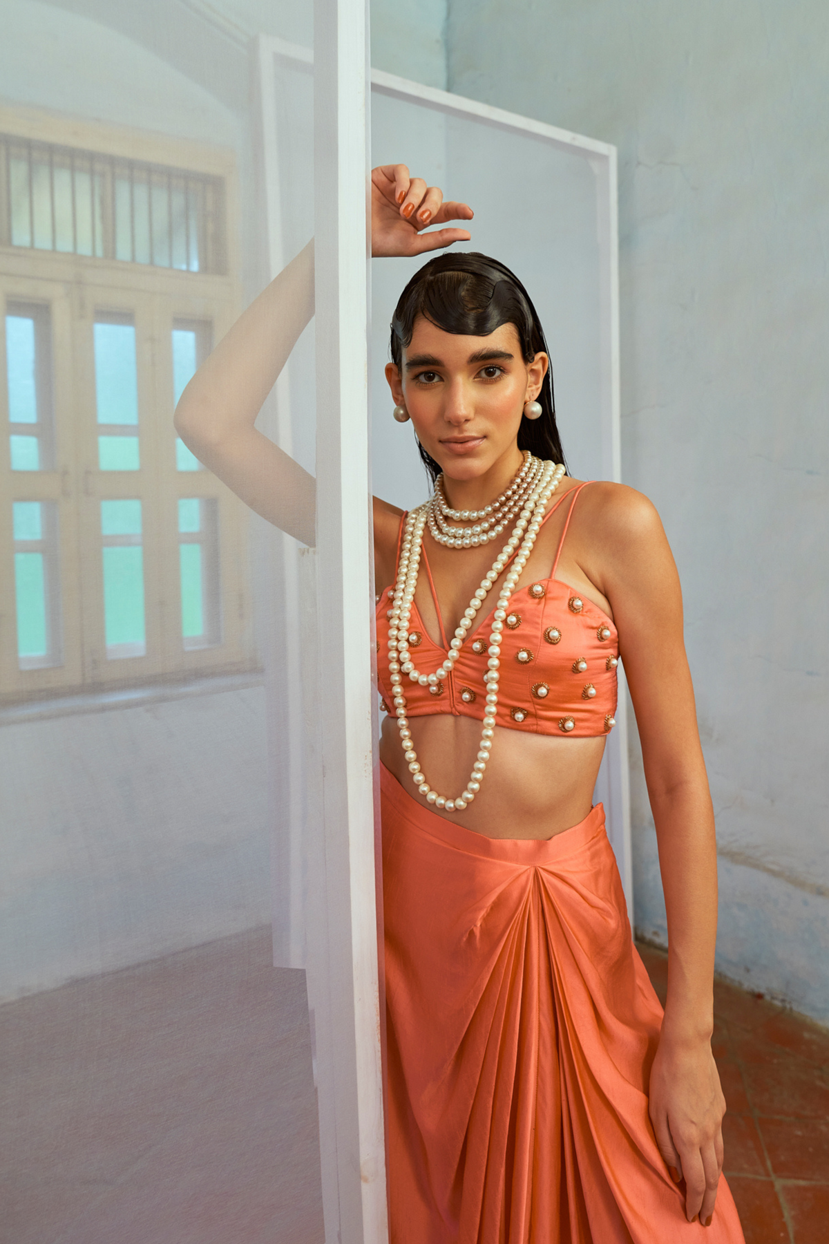 Pink Drape Skirt Set