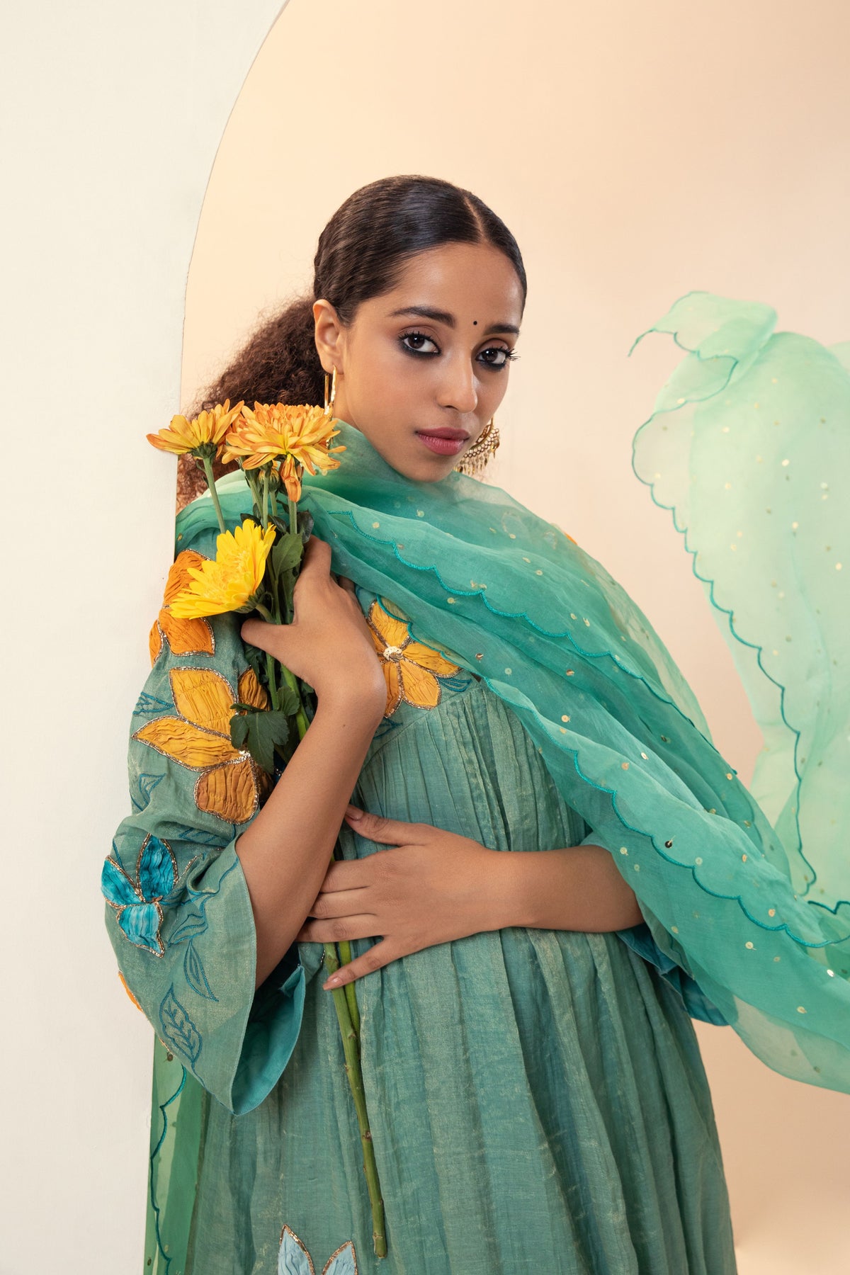 Teal Chanderi Tissue Tunic