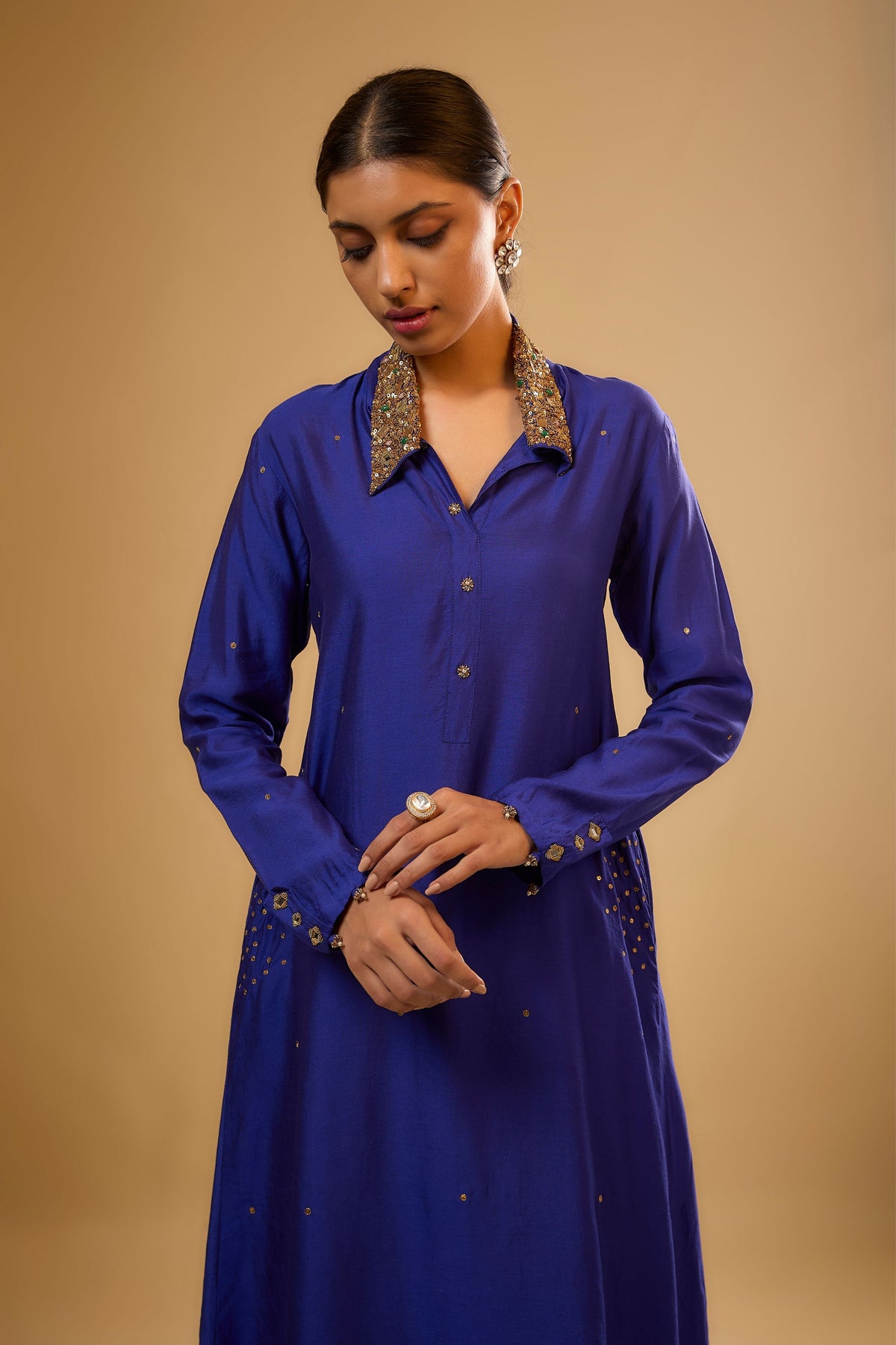 Indigo Collar Kurta Set