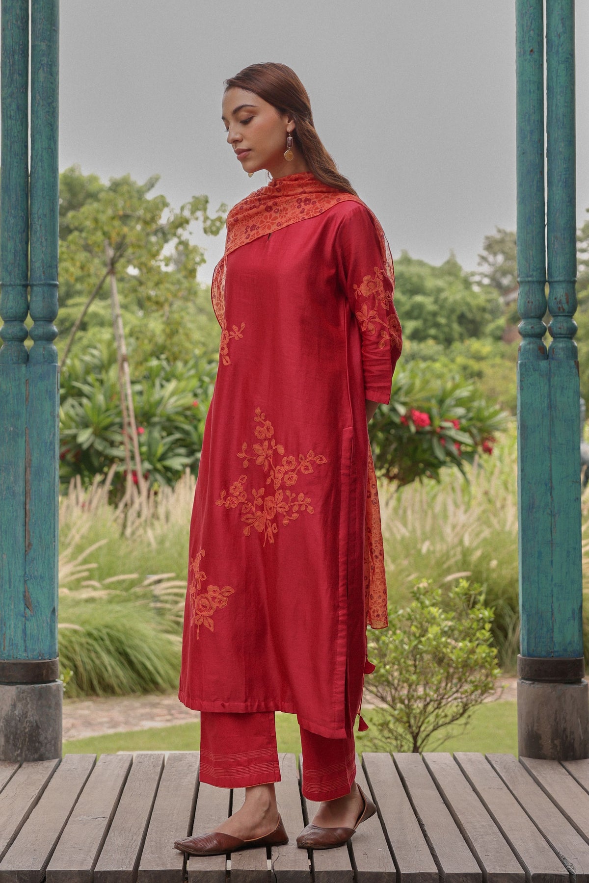 Berry Applique Floral Kurta Set