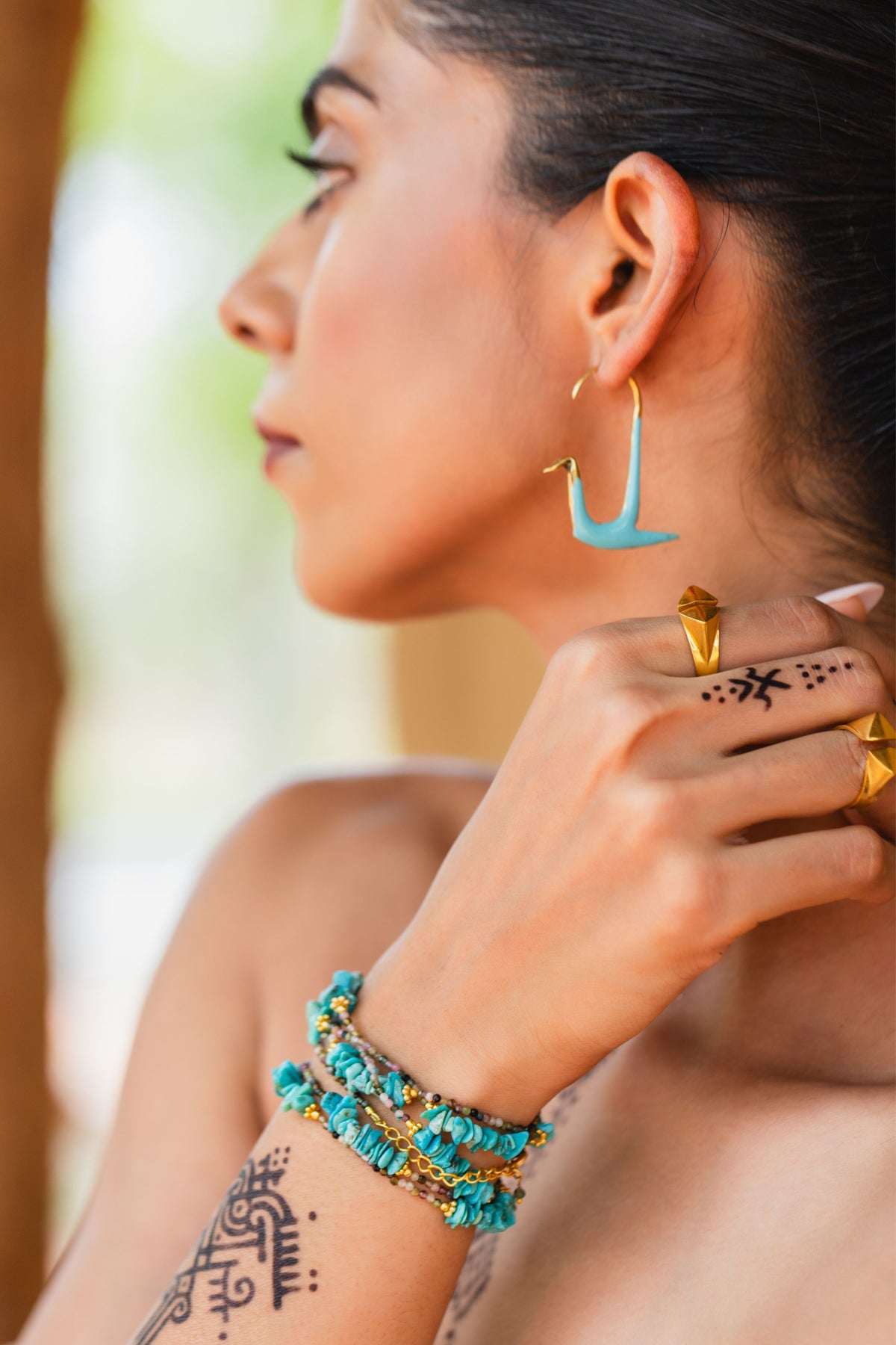 Turquoise Swan Hoops