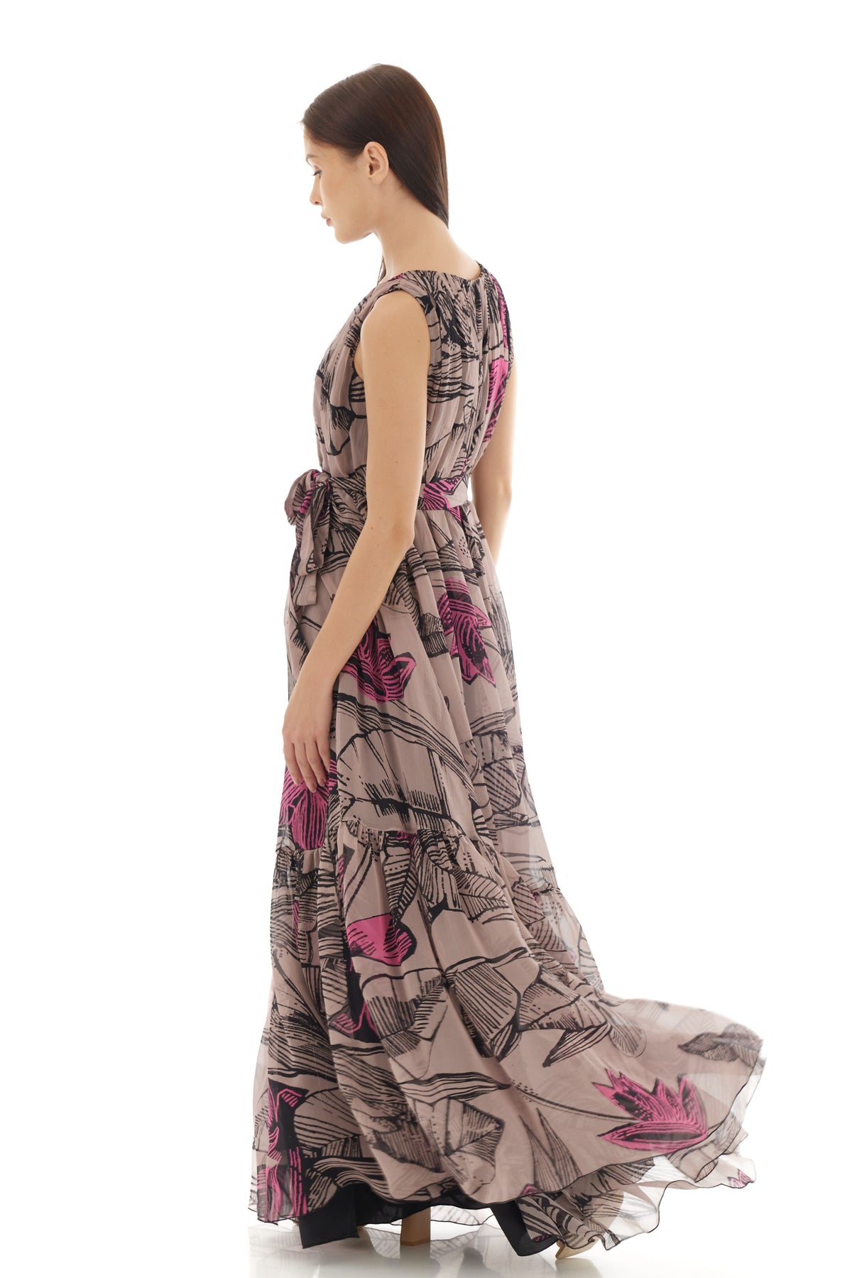 Grey Floral Long Dress