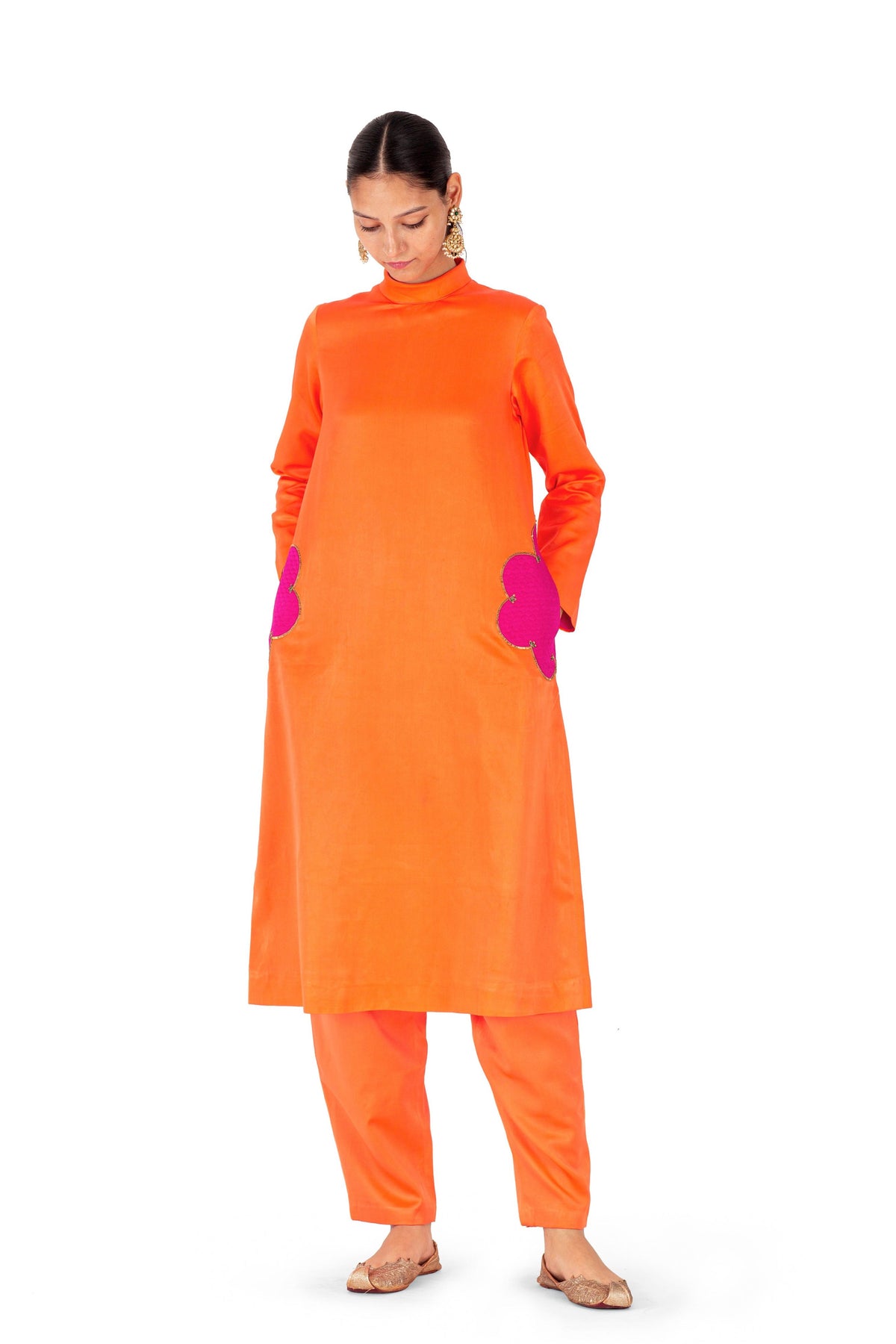 Orgao Orange Satin Kurta Set