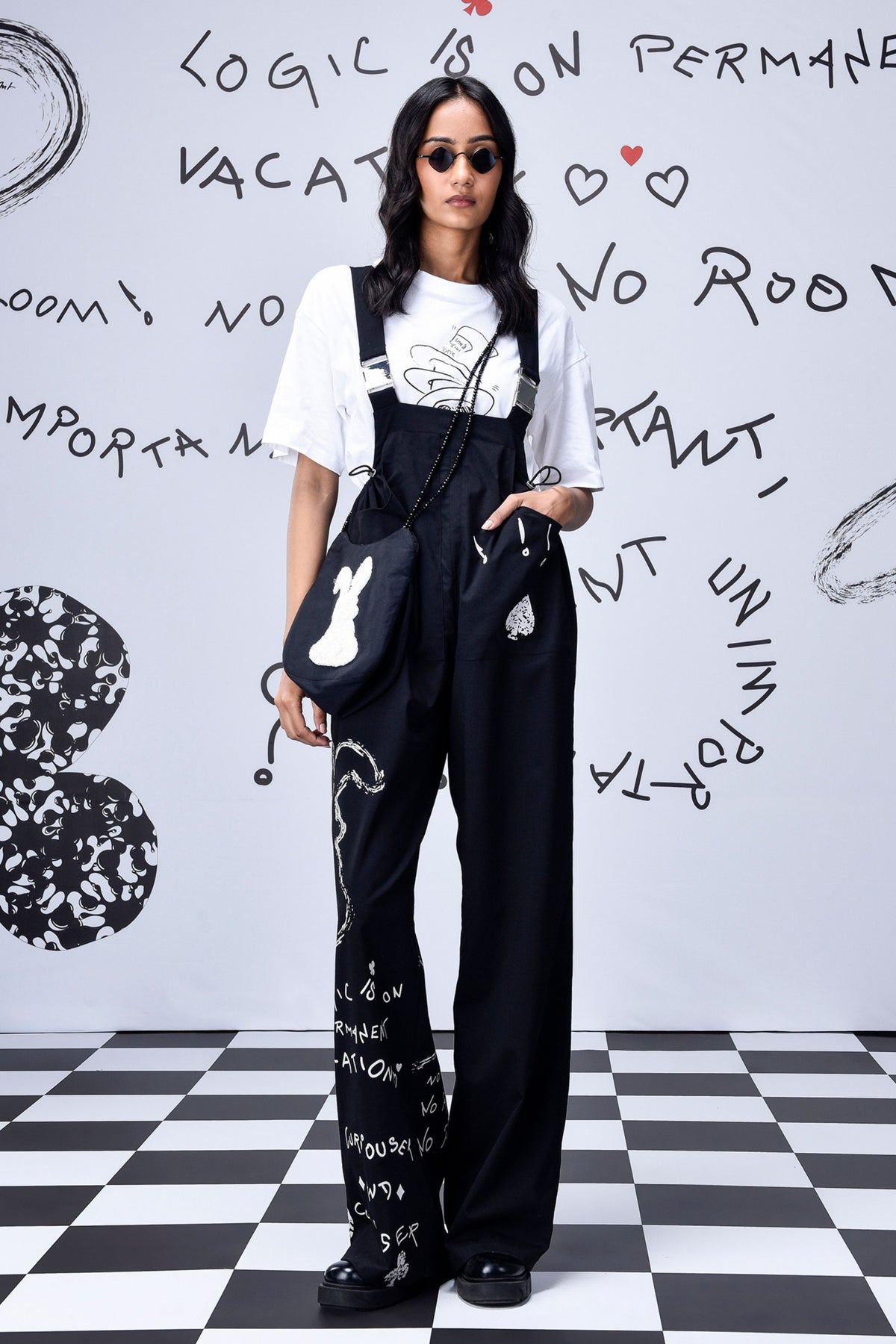 Women Scribble Text Dungaree