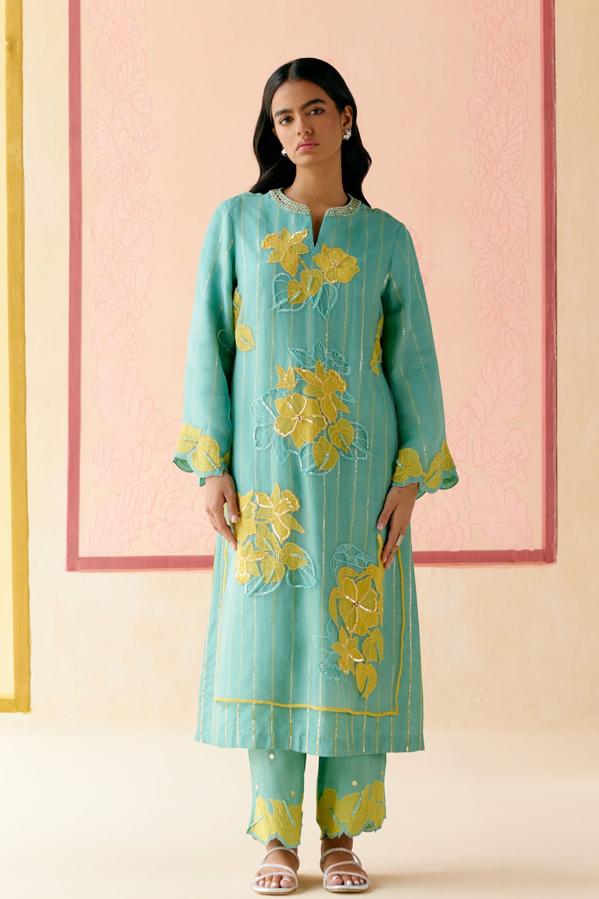 Mint Floral Kurta Set