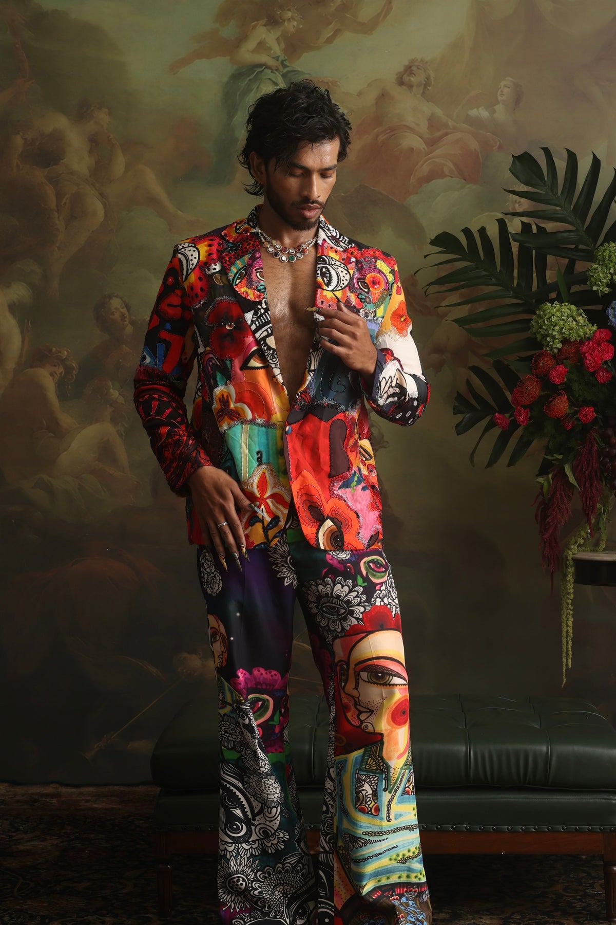 Multi Print Semi-Embroidered Blazer