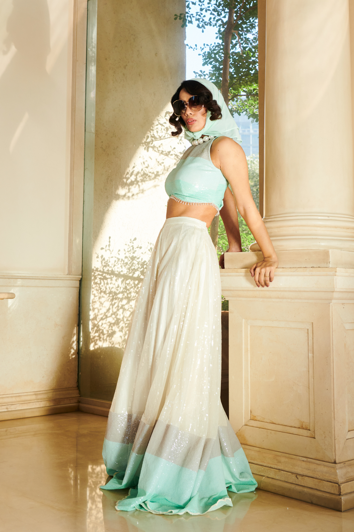 White Sequins Sharara Set