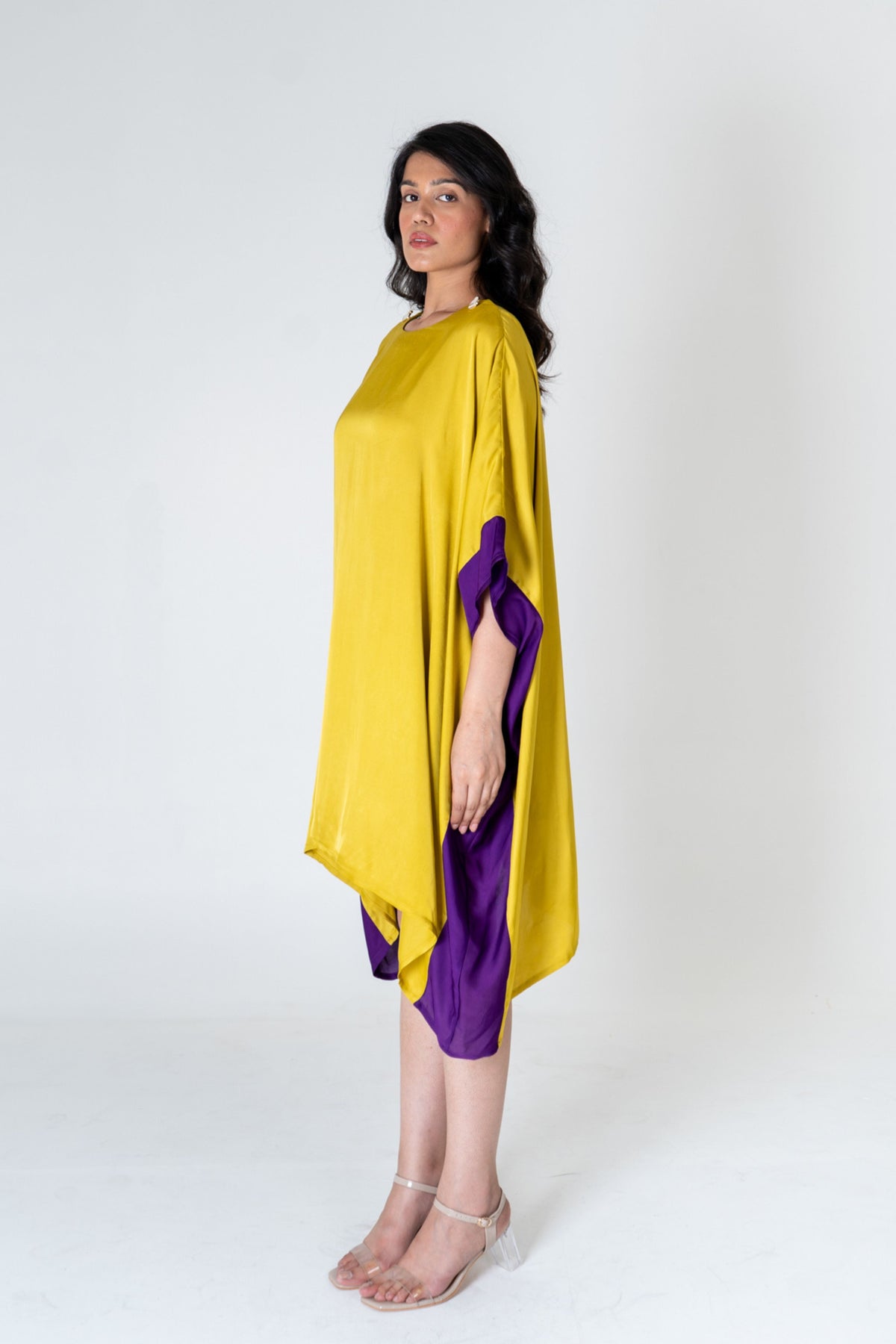 Yellow-purple Short Kaftan Dress