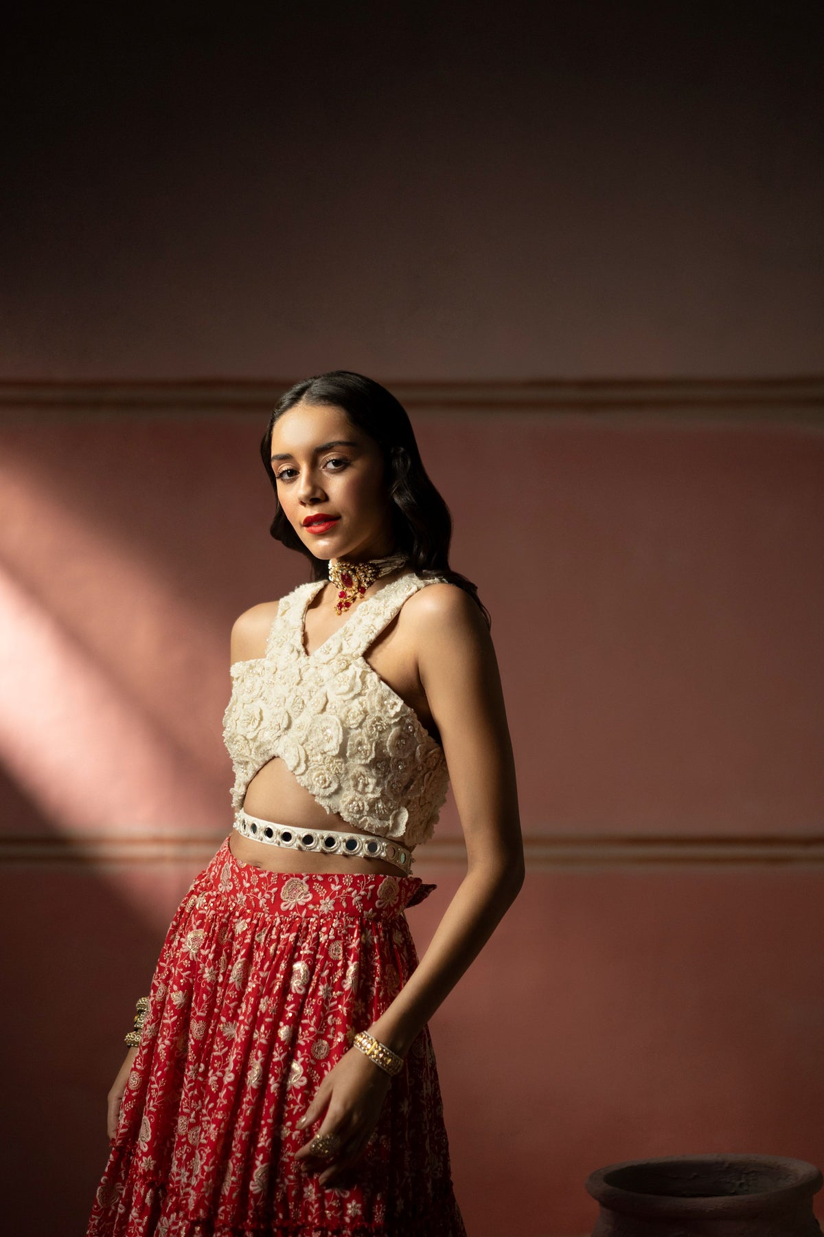 Red Chikankari Lehanga Set