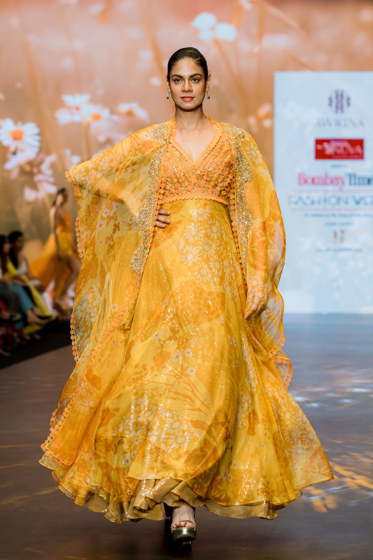 Yellow Embroidered Cape Set