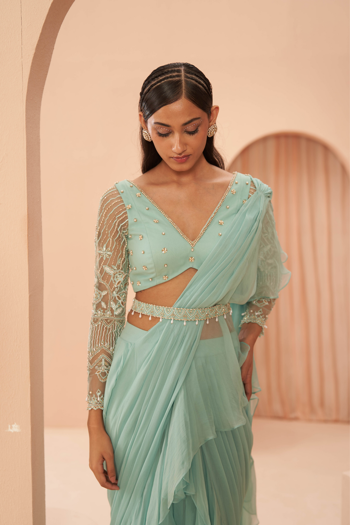 Mist Ruffle Saree Set