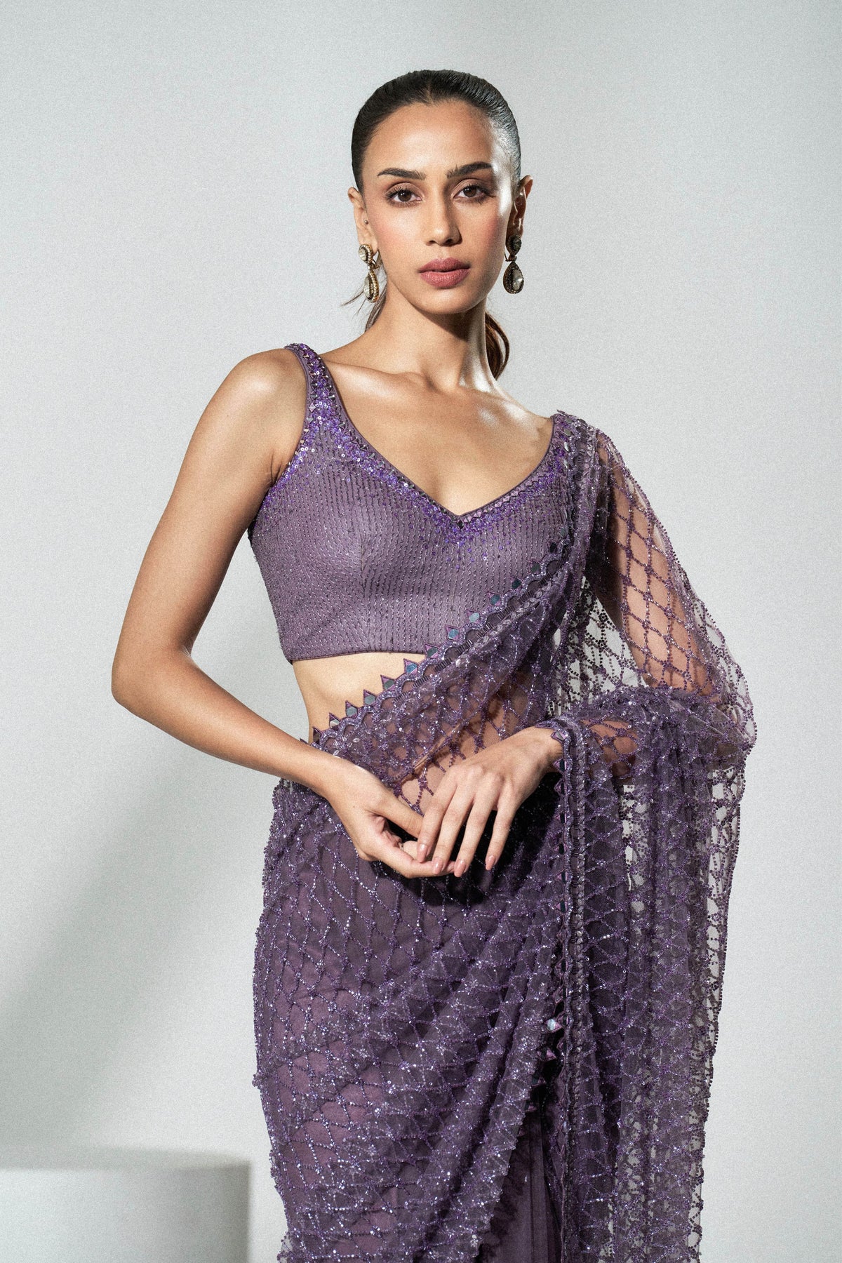 Mauve Cutdana Saree Set