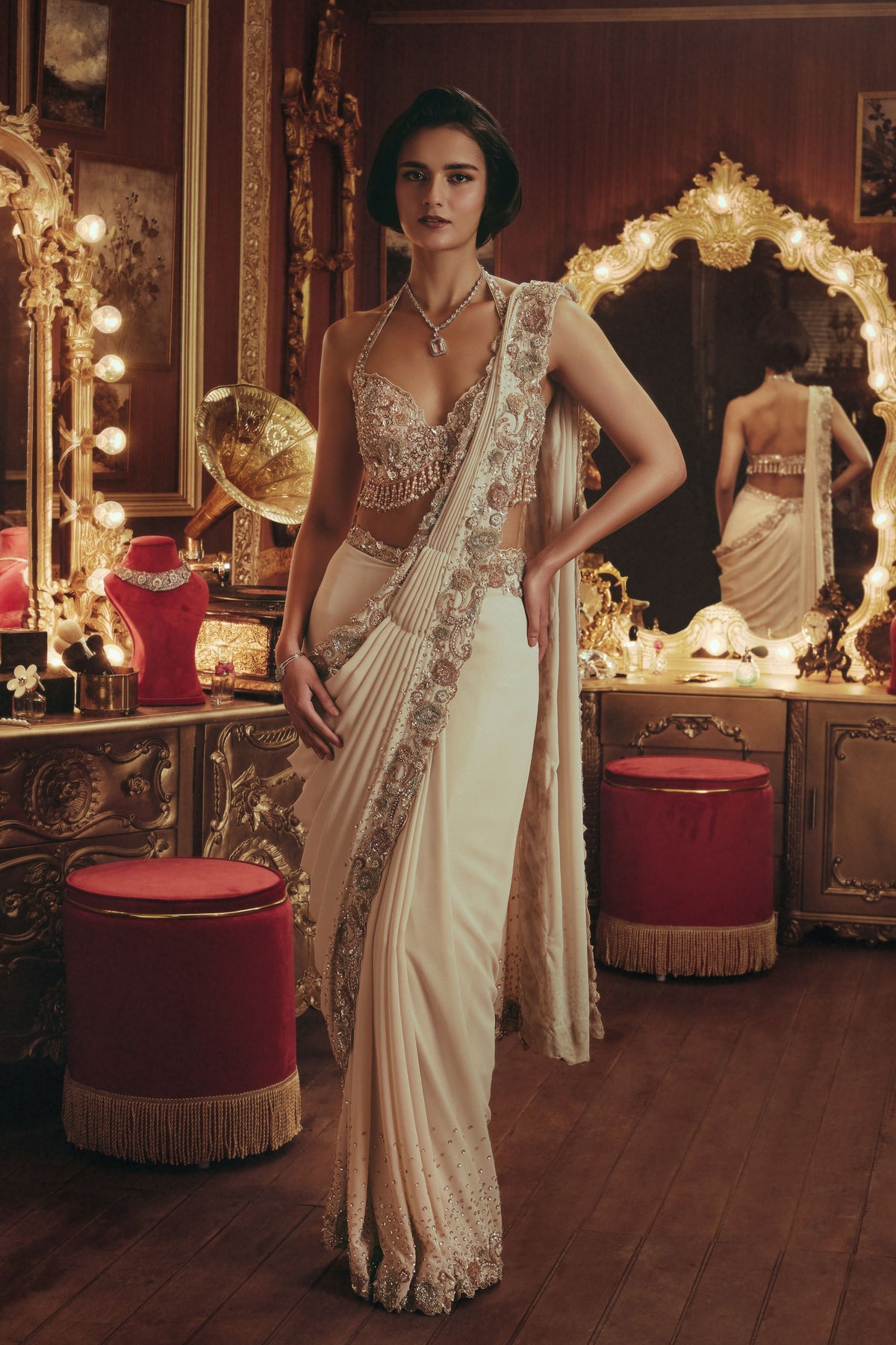 Emma Ivory Draped Saree Set