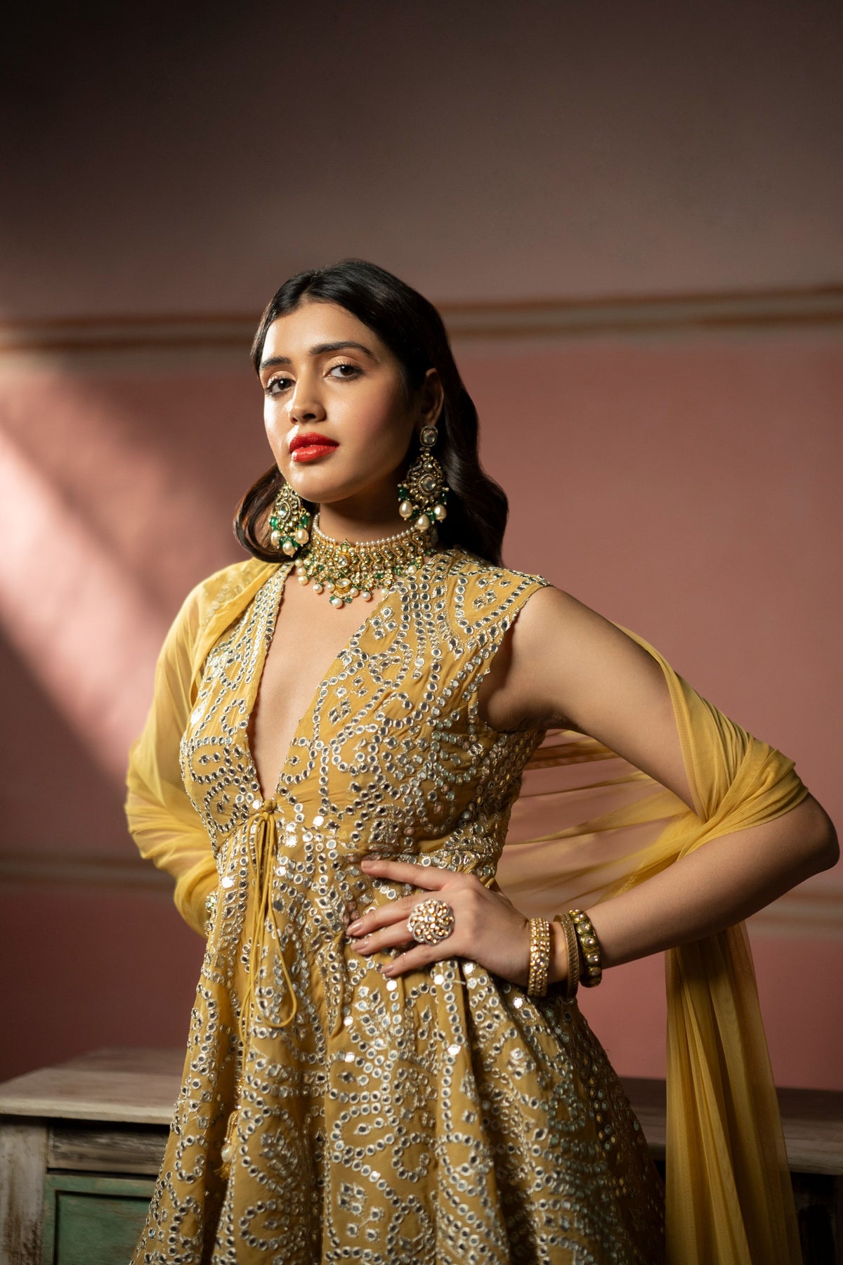 Mirrorwork High-low Lehanga Set