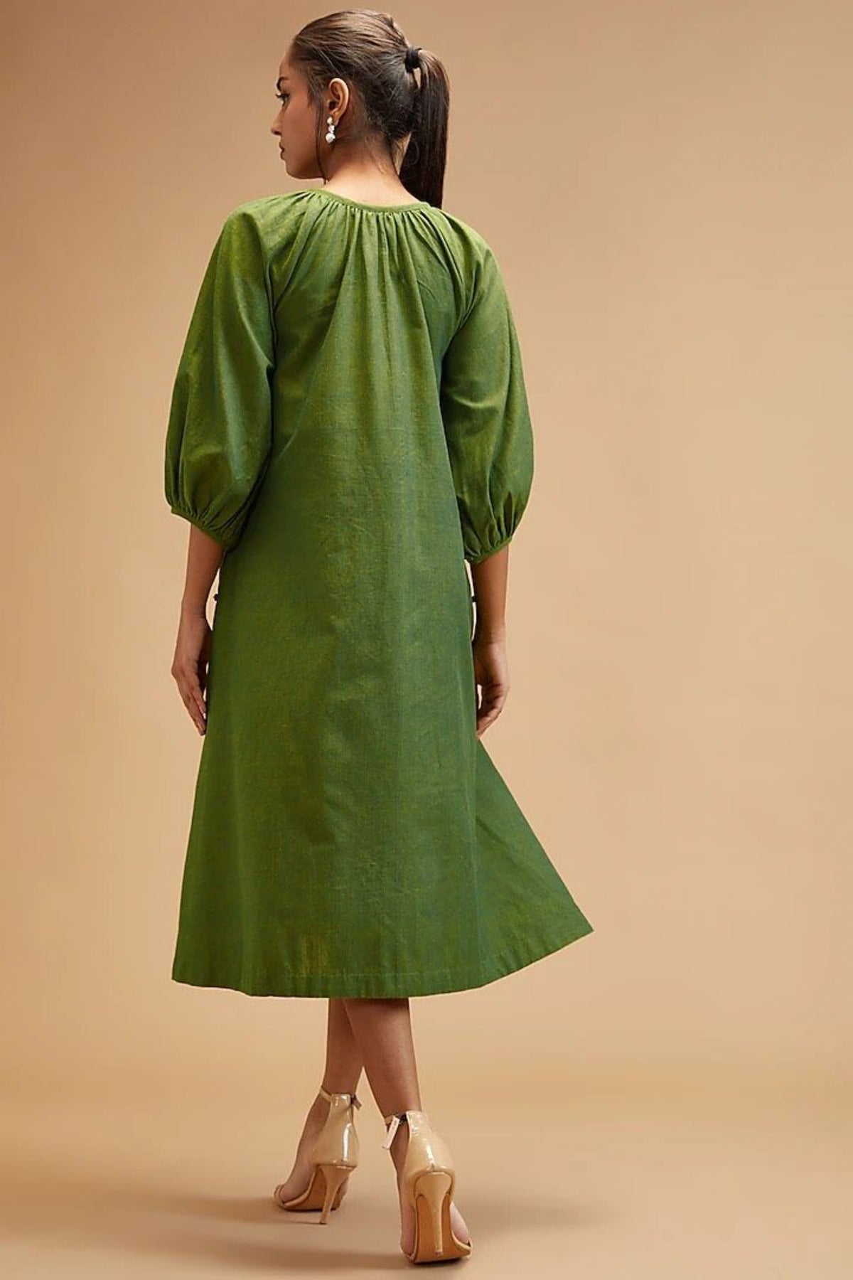 Basil Green Gathered Dress