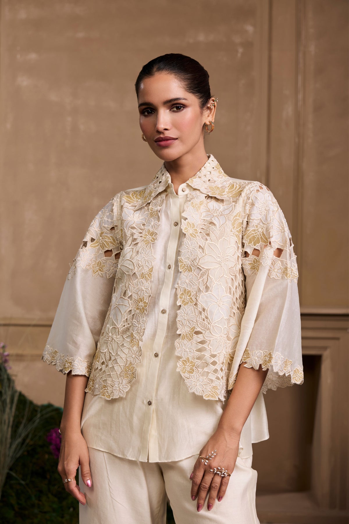 Ivory Metallic Applique Pant