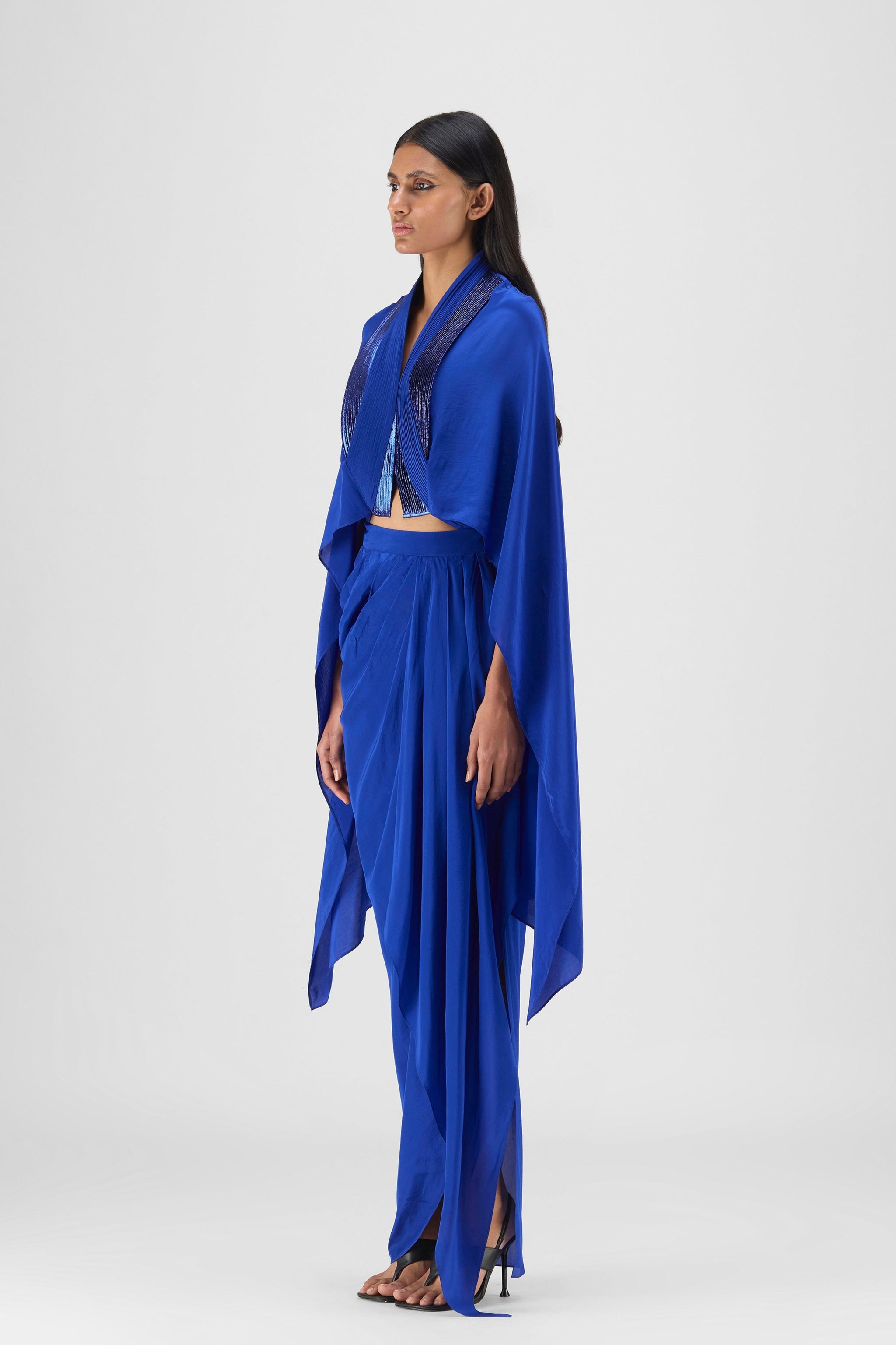 Structured Cape Amit Aggarwal - Blue Metallic Structured Cape Set - Elahe