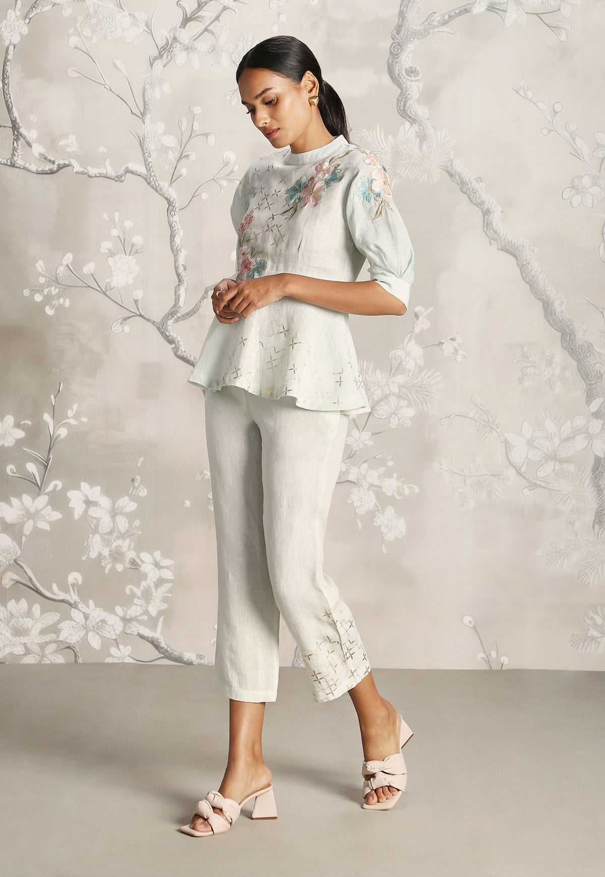 Bonny Corsage Peplum Top and Pant Set