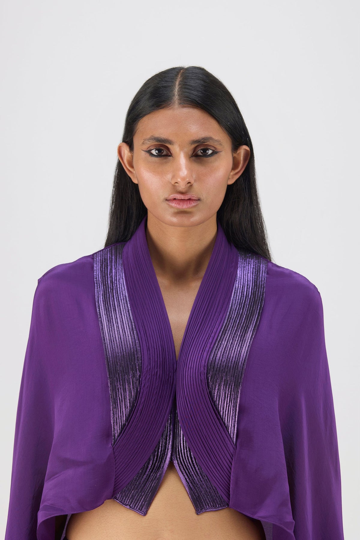 Metallic Structured Cape In Purple