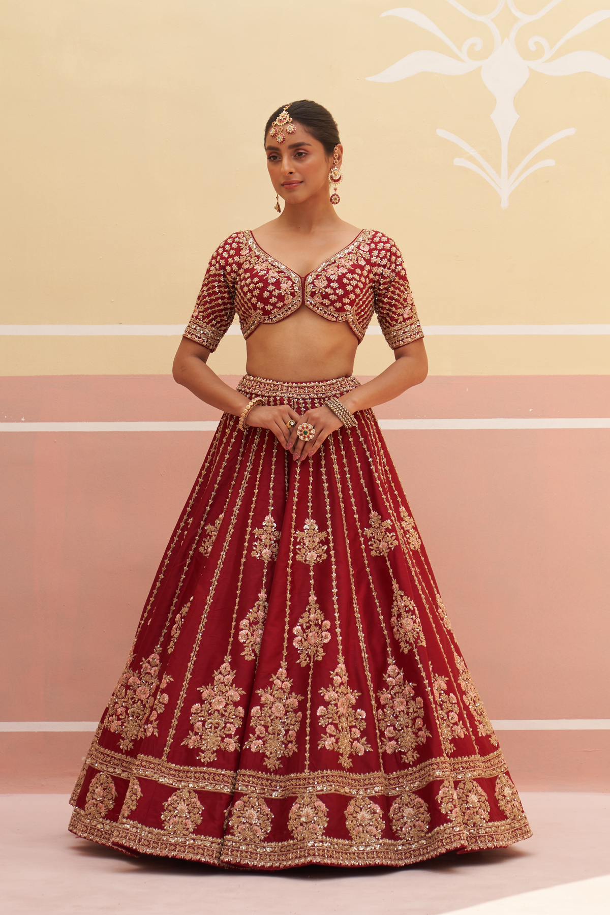 Maroon Raw Silk Lehenga Set