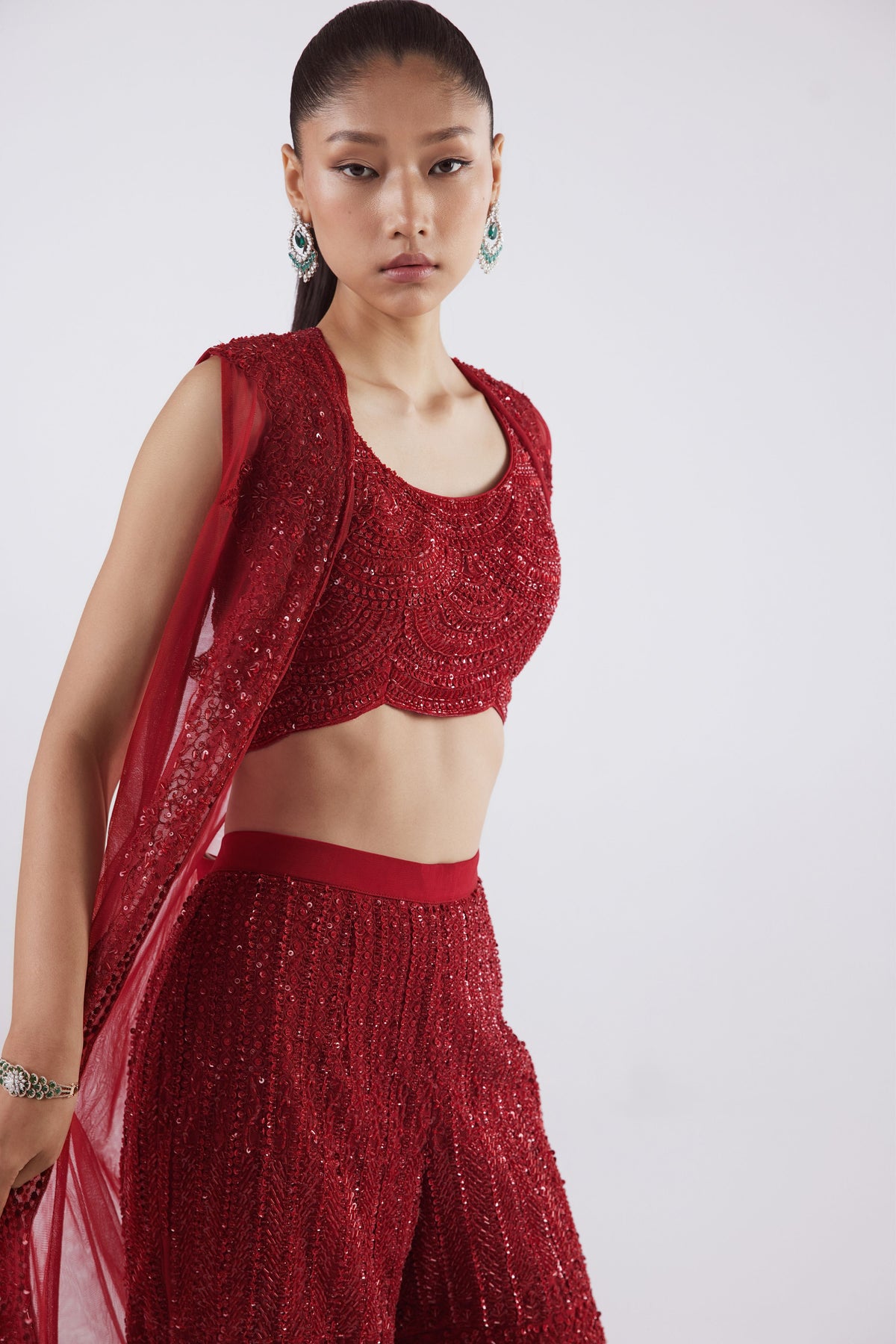 Red Indowestern Sharara Set