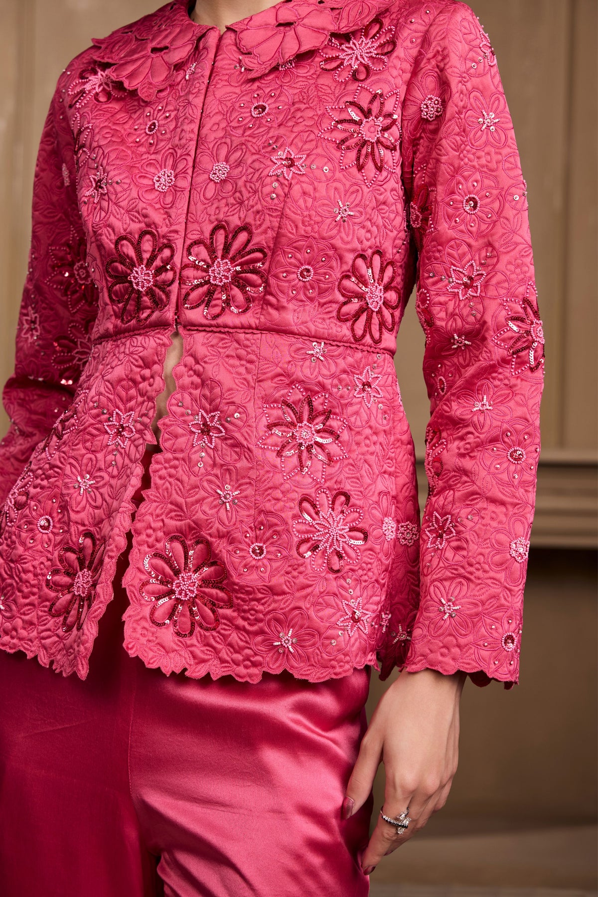 Fuchsia Cutwork Bell Bottom Pant