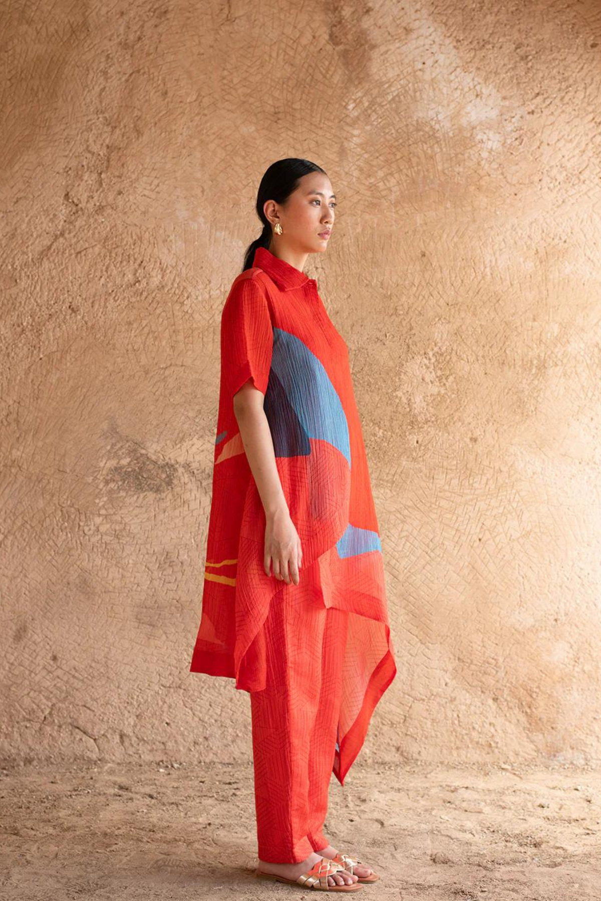 Burning Red High Low Kurta Set