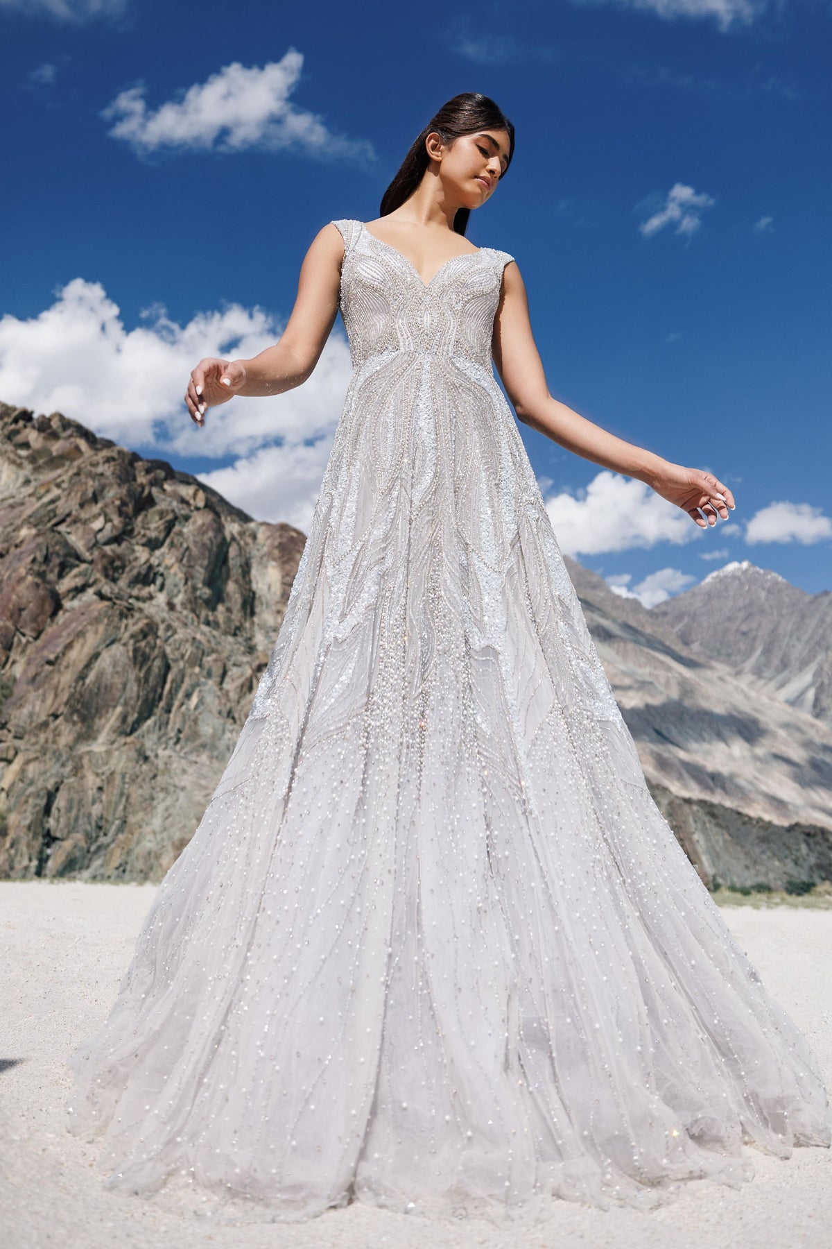Icy blue flare gown