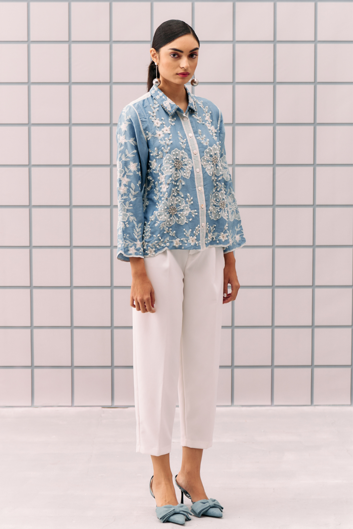 Emama Blue Embroidered Shirt