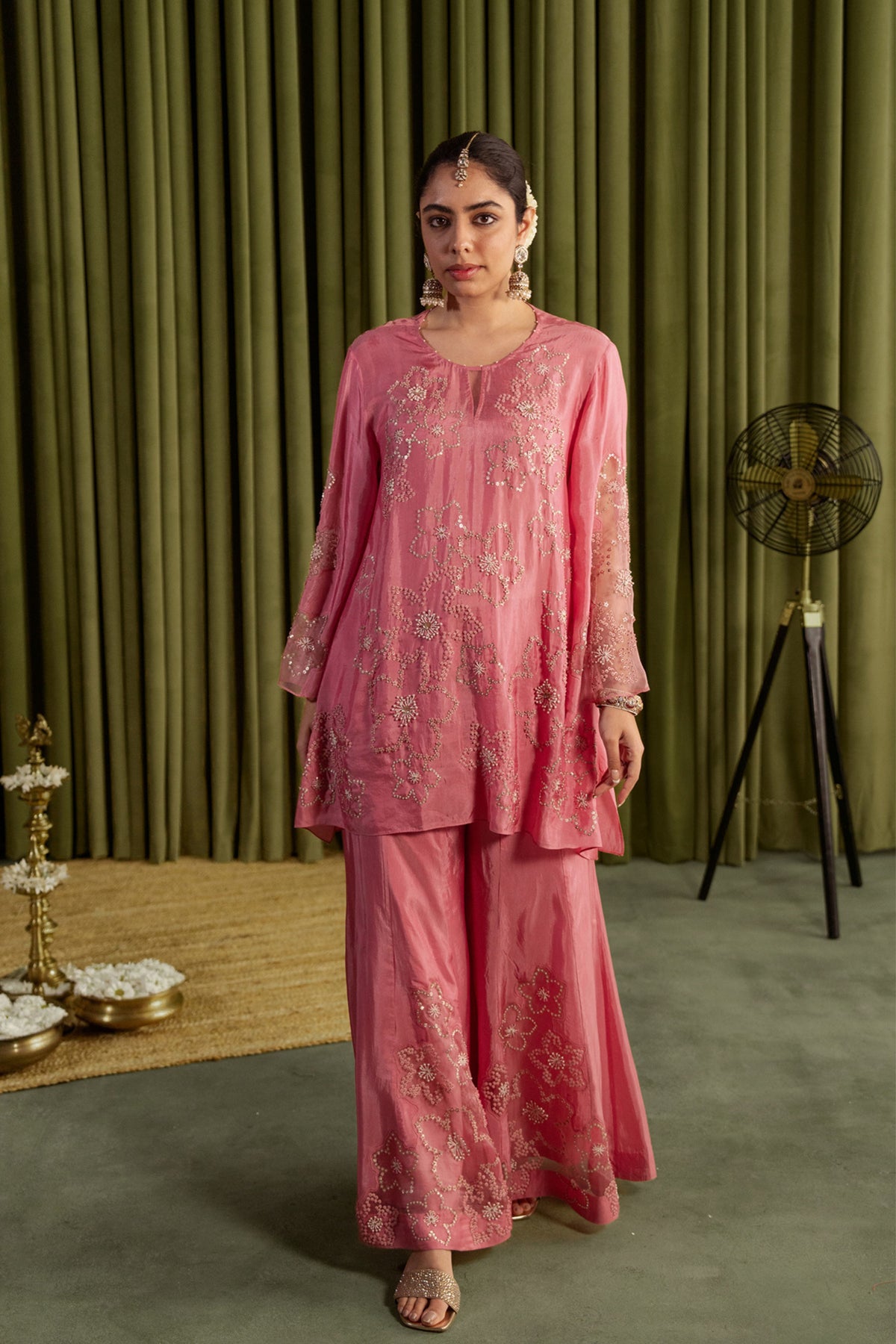 Rose Pink Embroidered Sharara Set